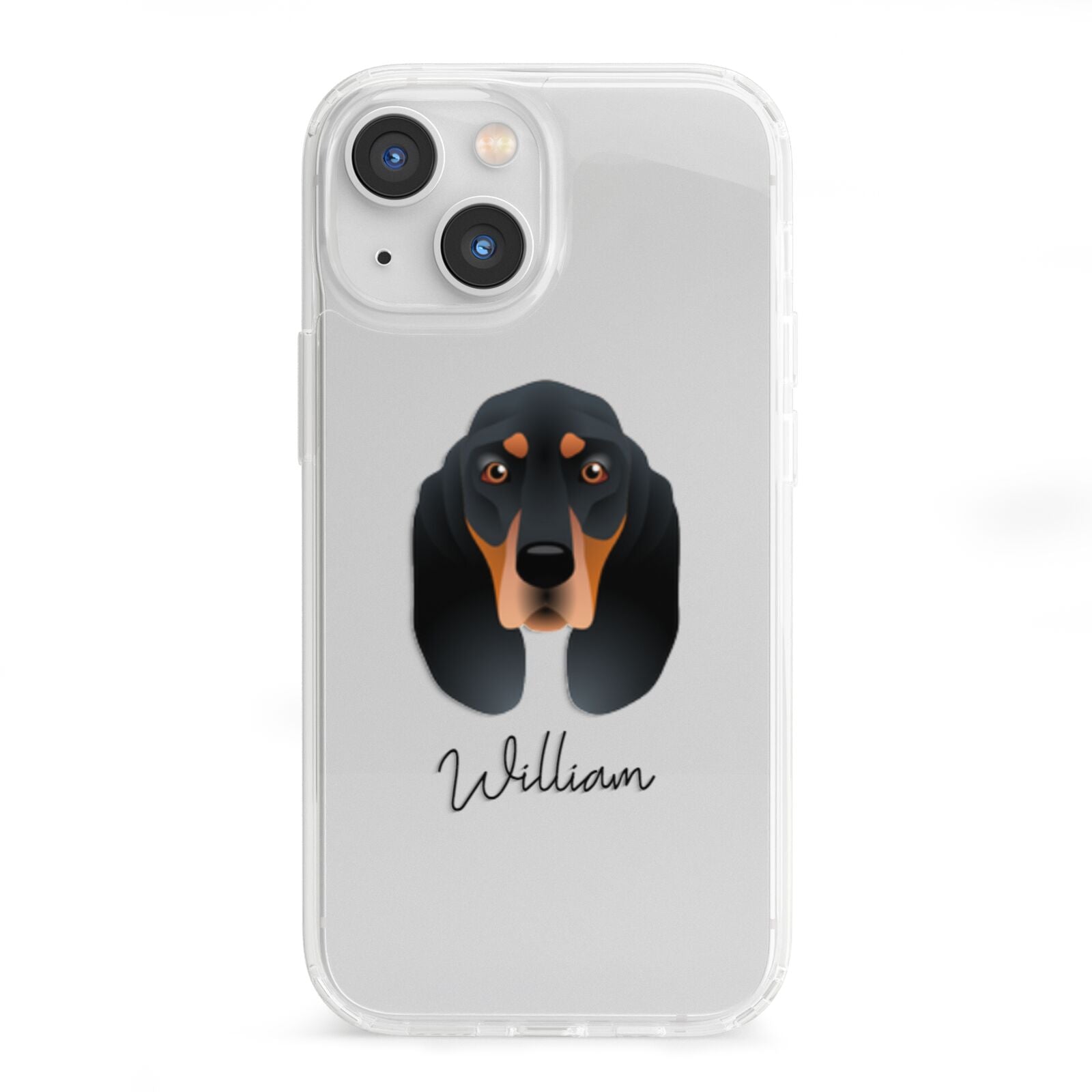Black and Tan Coonhound Personalised iPhone 13 Mini Clear Bumper Case