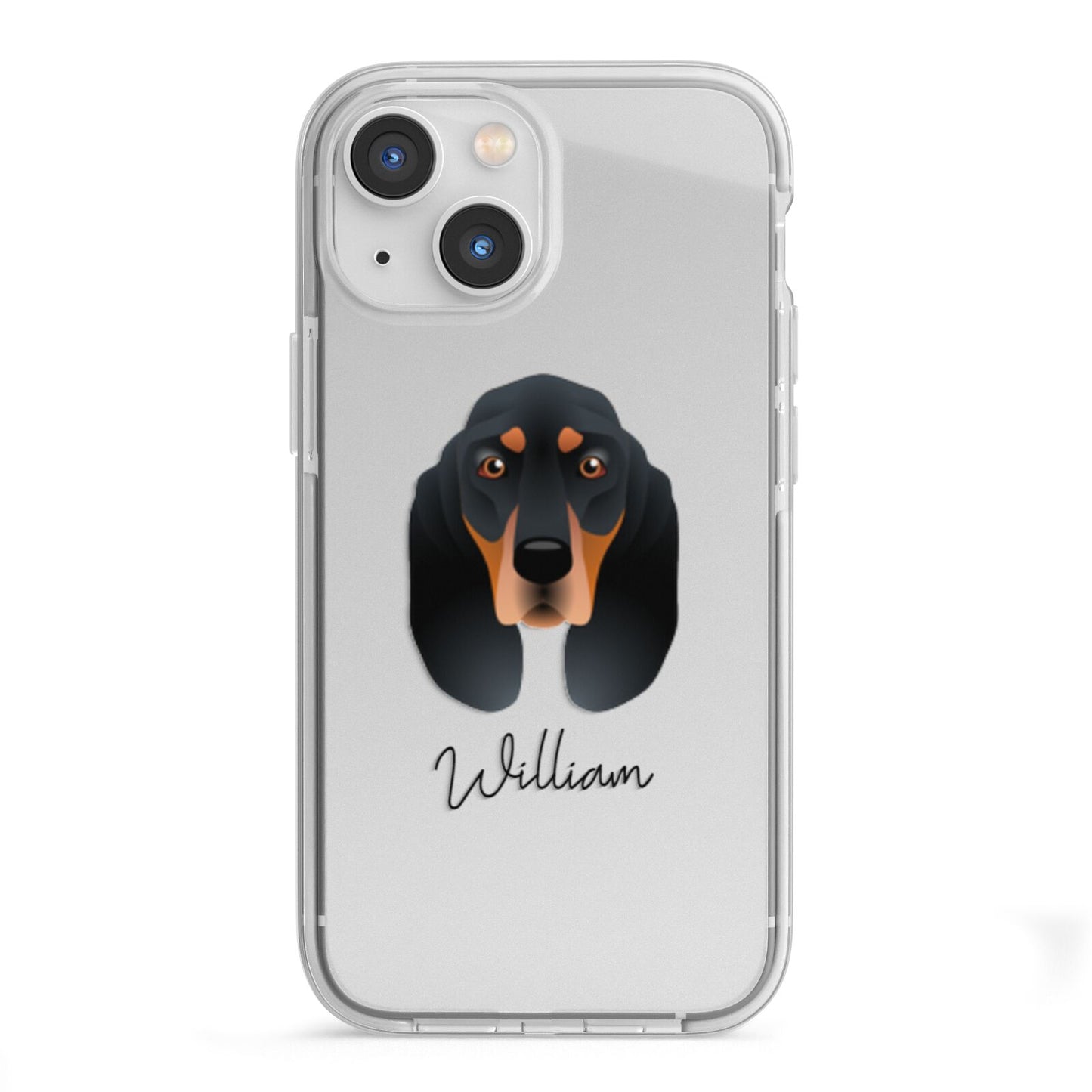 Black and Tan Coonhound Personalised iPhone 13 Mini TPU Impact Case with White Edges