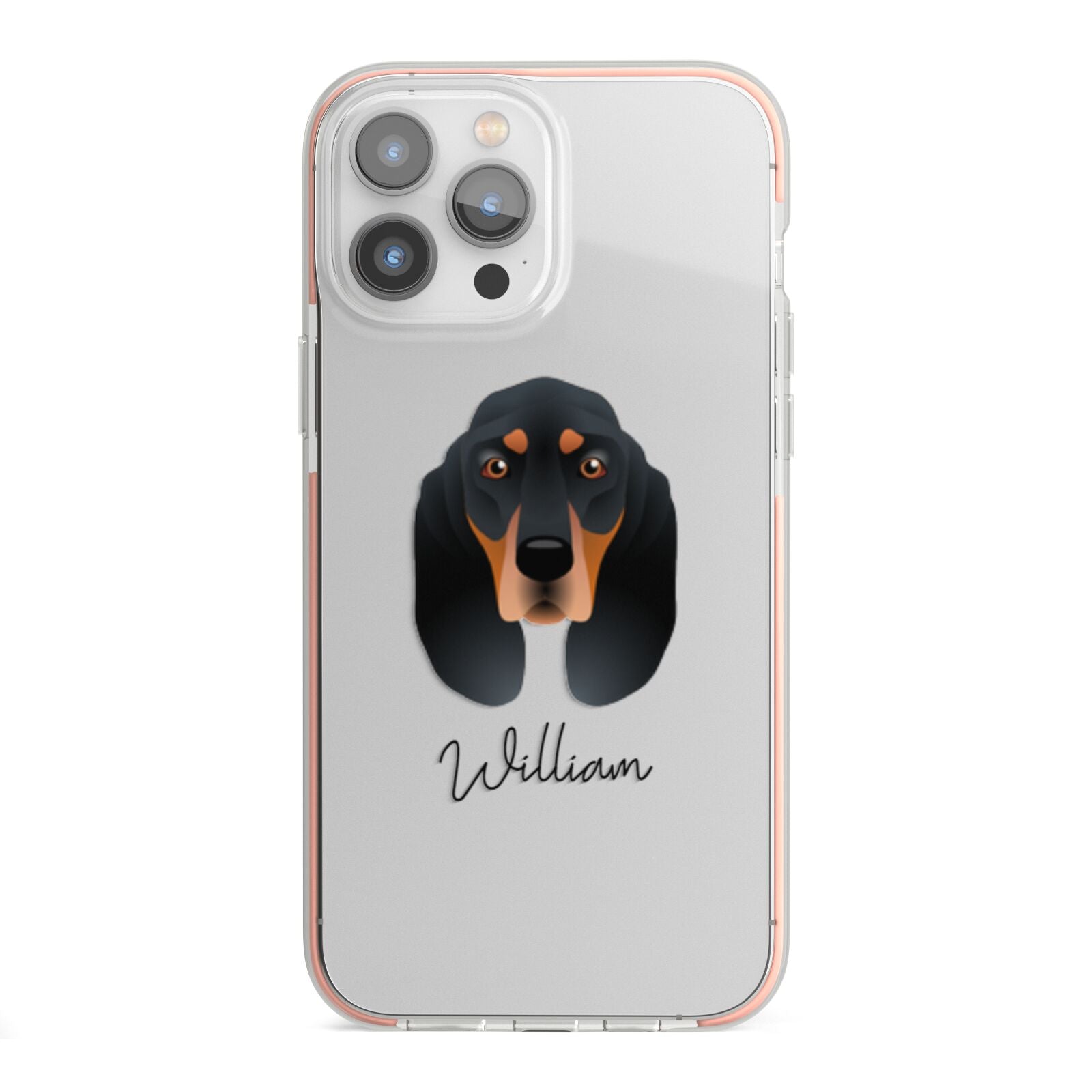 Black and Tan Coonhound Personalised iPhone 13 Pro Max TPU Impact Case with Pink Edges