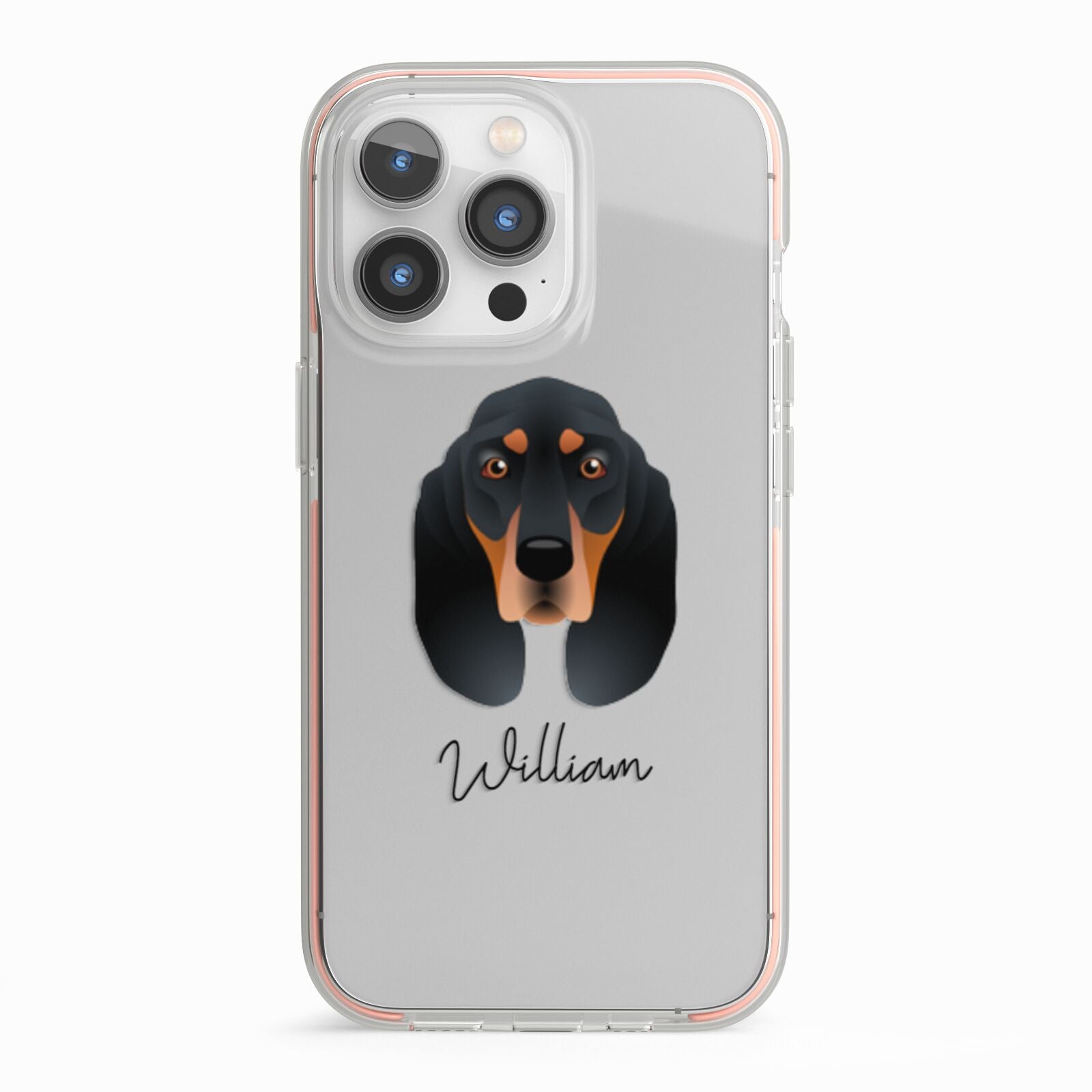 Black and Tan Coonhound Personalised iPhone 13 Pro TPU Impact Case with Pink Edges