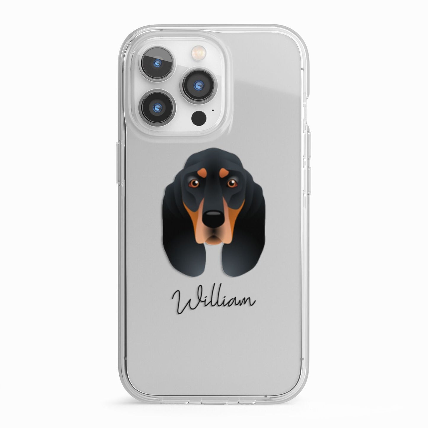 Black and Tan Coonhound Personalised iPhone 13 Pro TPU Impact Case with White Edges