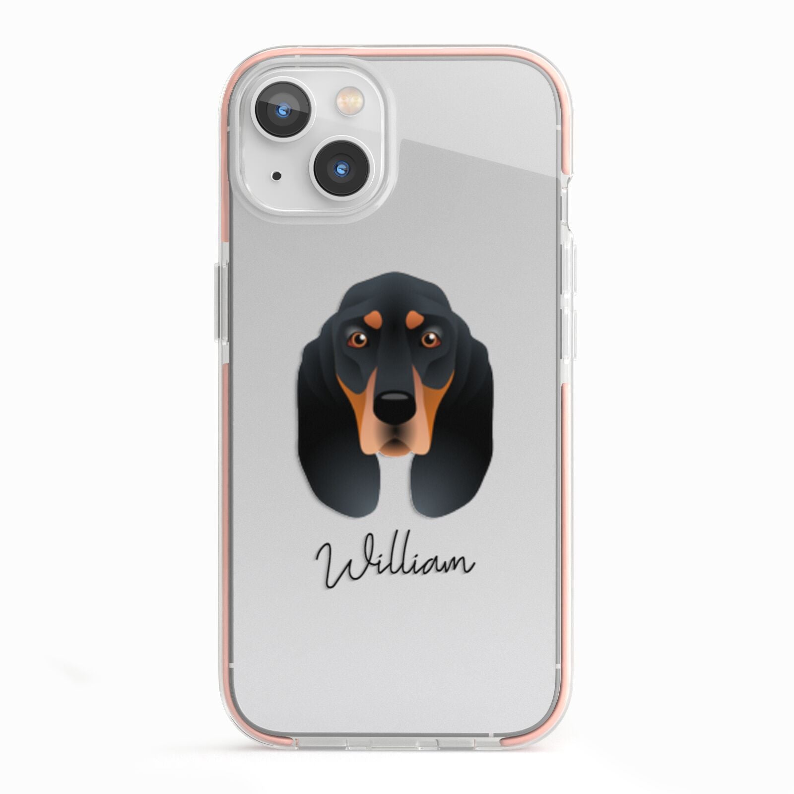 Black and Tan Coonhound Personalised iPhone 13 TPU Impact Case with Pink Edges