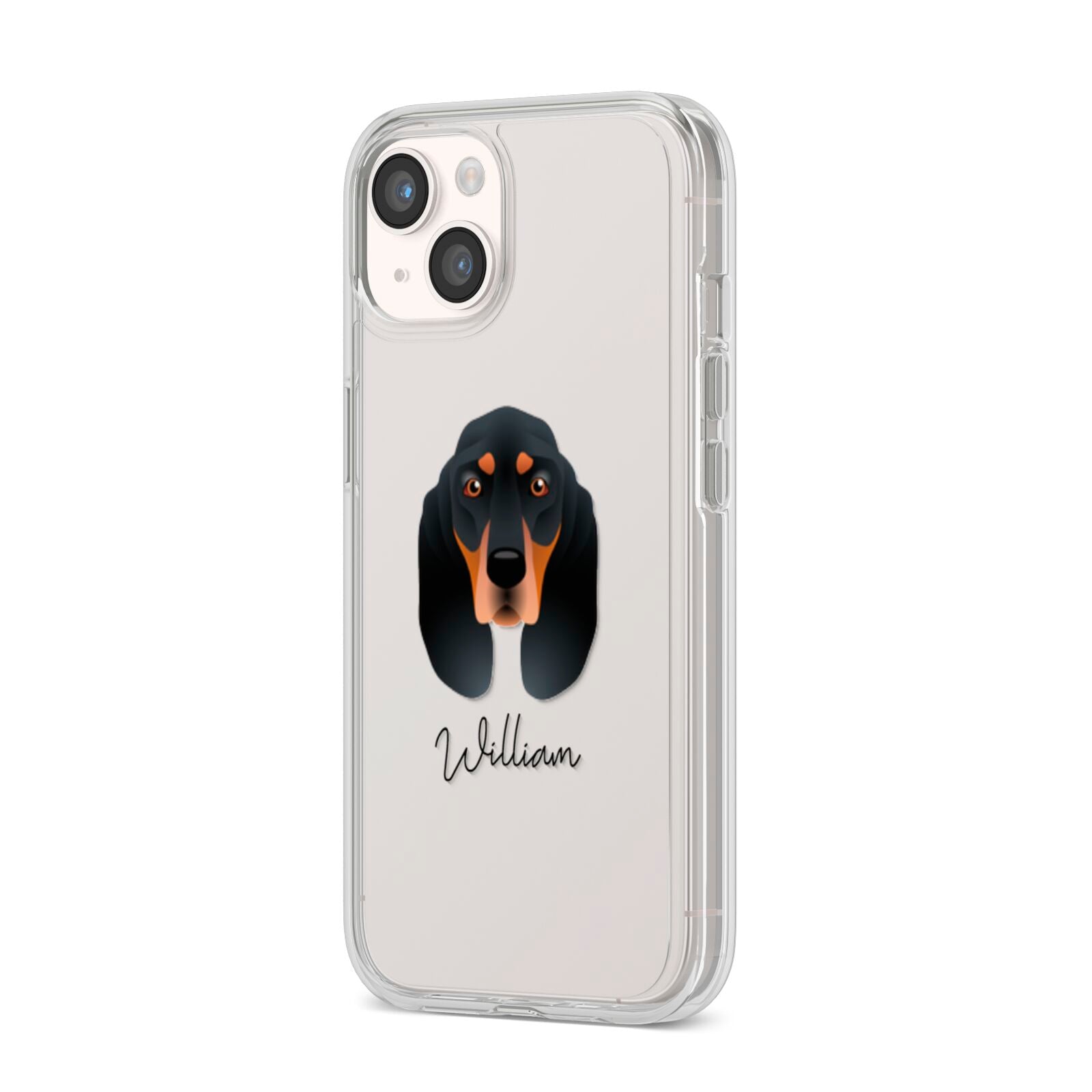 Black and Tan Coonhound Personalised iPhone 14 Clear Tough Case Starlight Angled Image