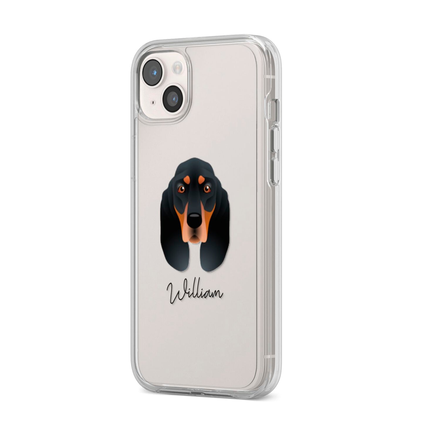 Black and Tan Coonhound Personalised iPhone 14 Plus Clear Tough Case Starlight Angled Image
