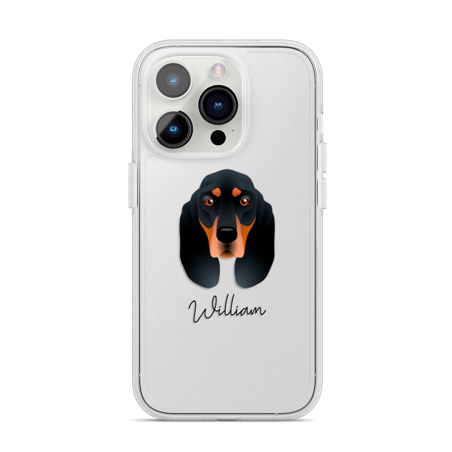 Black and Tan Coonhound Personalised iPhone 14 Pro Clear Tough Case Silver