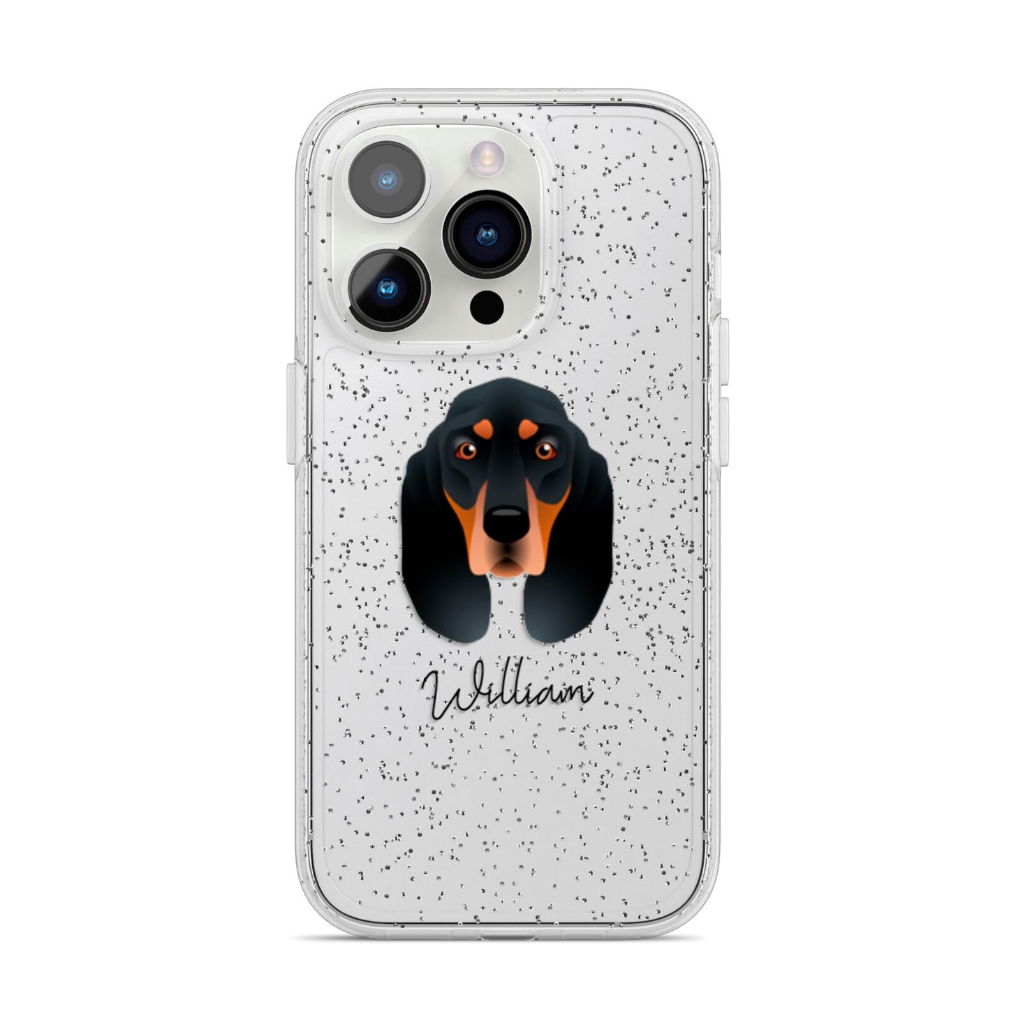 Black and Tan Coonhound Personalised iPhone 14 Pro Glitter Tough Case Silver