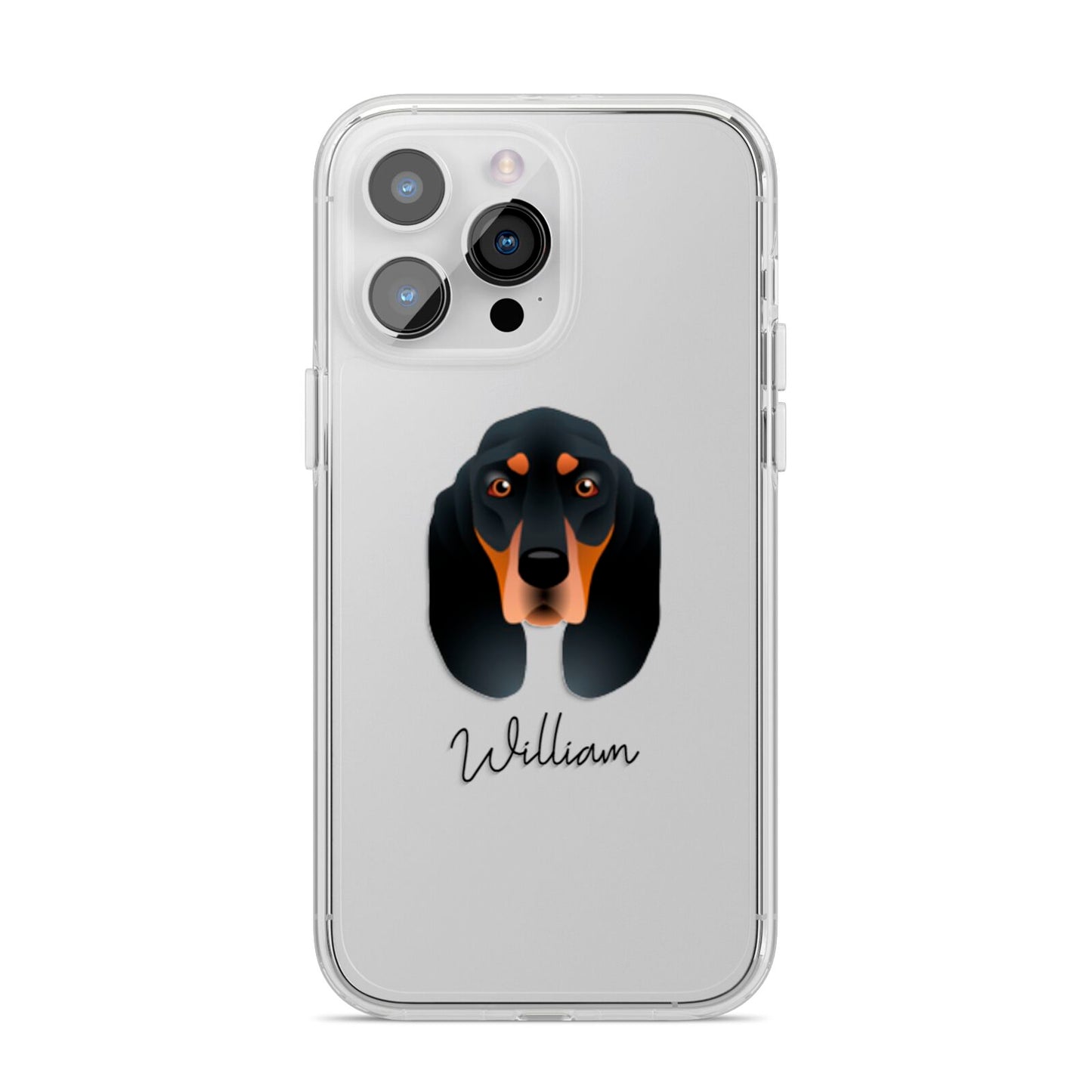 Black and Tan Coonhound Personalised iPhone 14 Pro Max Clear Tough Case Silver