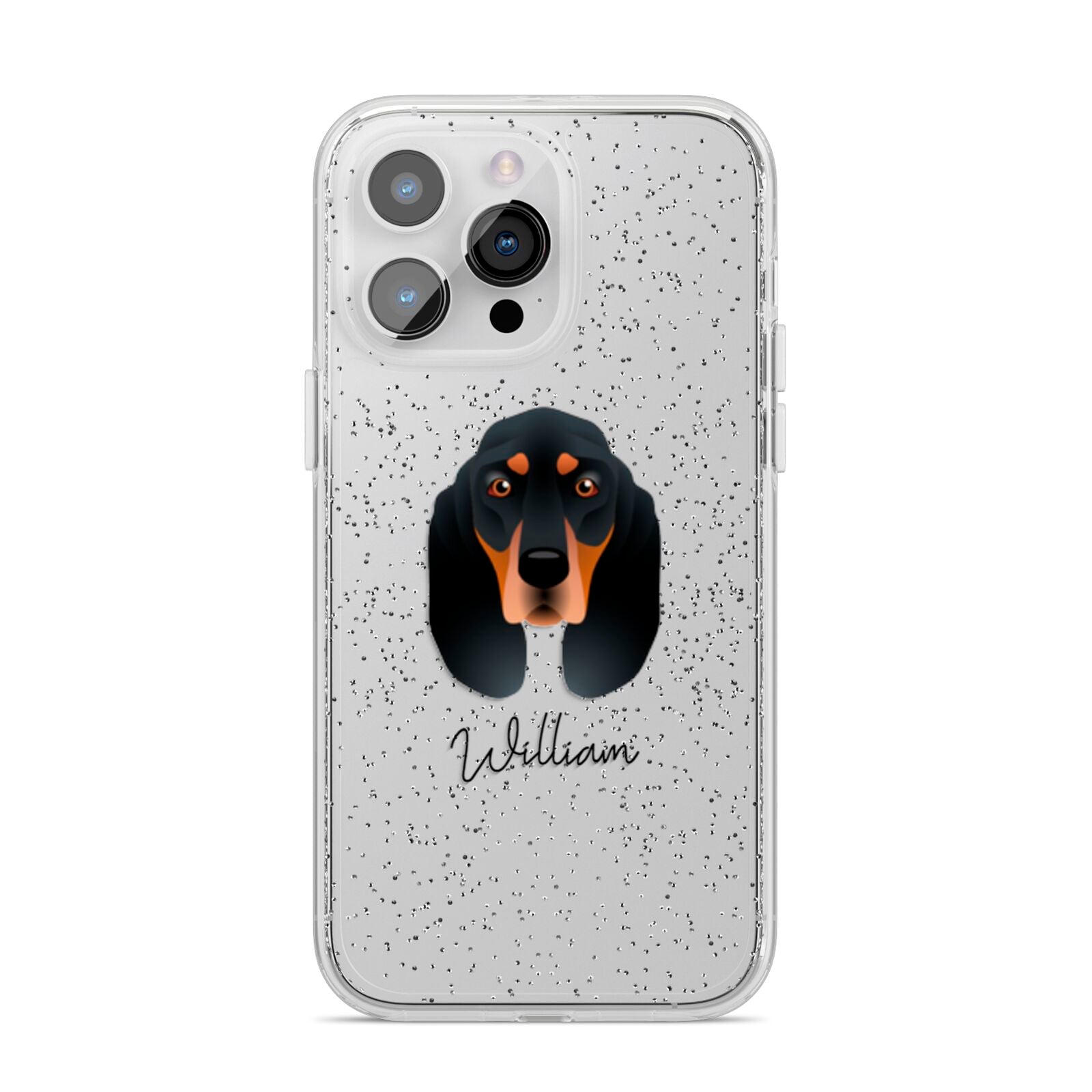 Black and Tan Coonhound Personalised iPhone 14 Pro Max Glitter Tough Case Silver