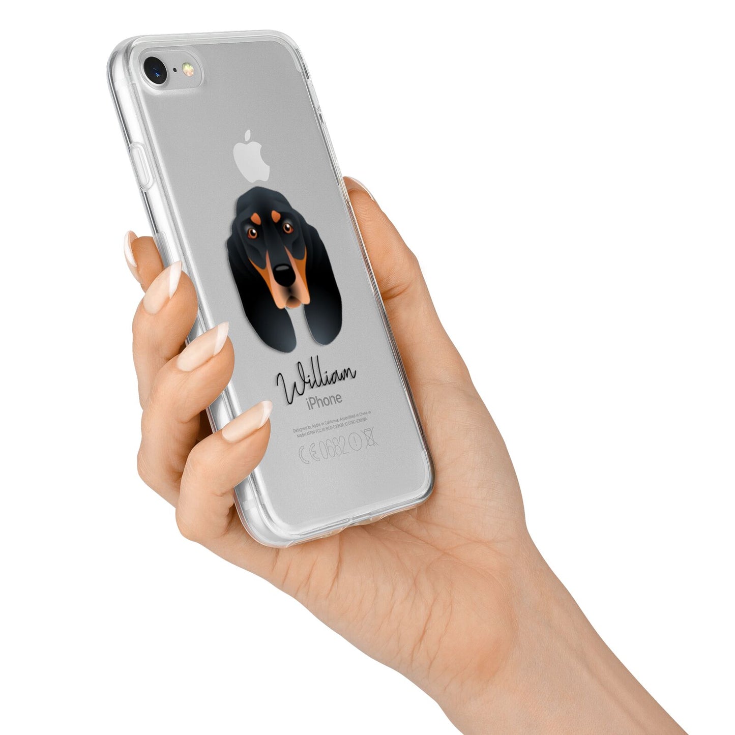 Black and Tan Coonhound Personalised iPhone 7 Bumper Case on Silver iPhone Alternative Image