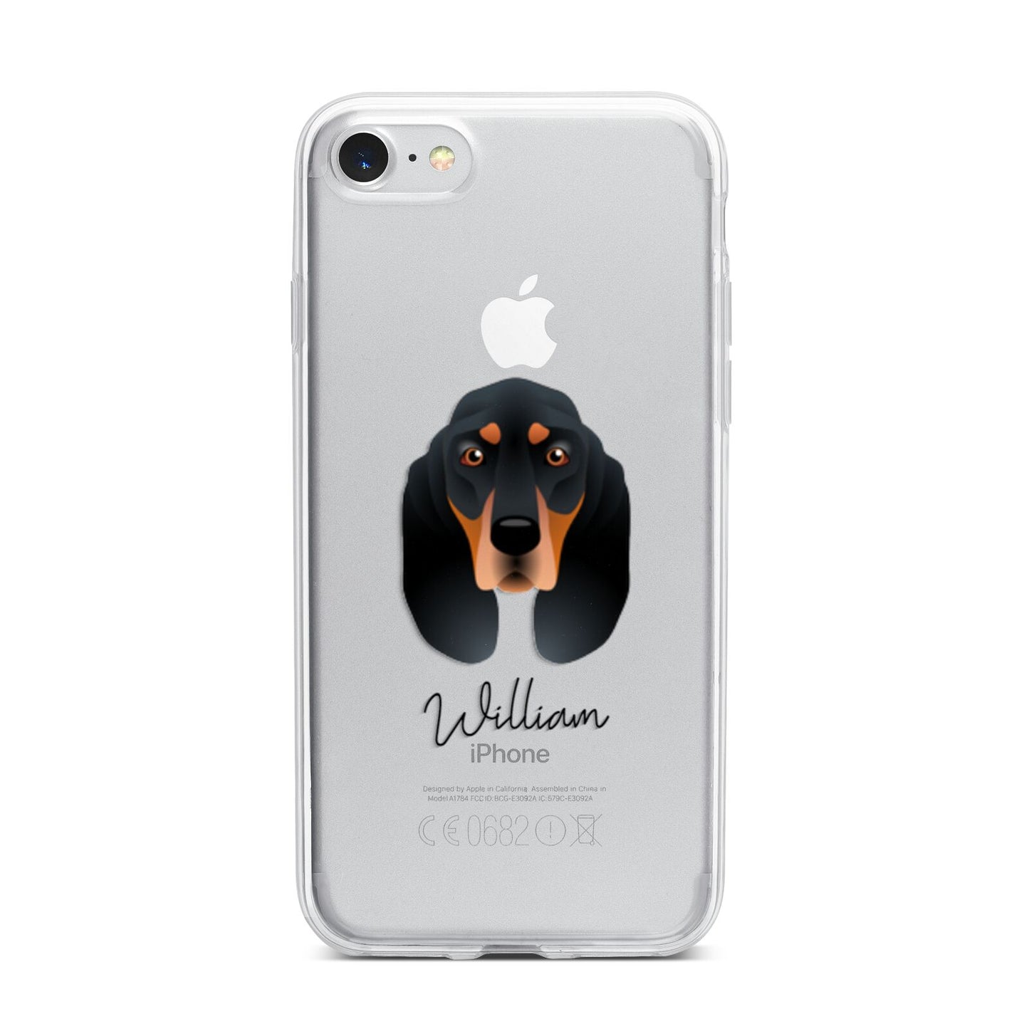 Black and Tan Coonhound Personalised iPhone 7 Bumper Case on Silver iPhone