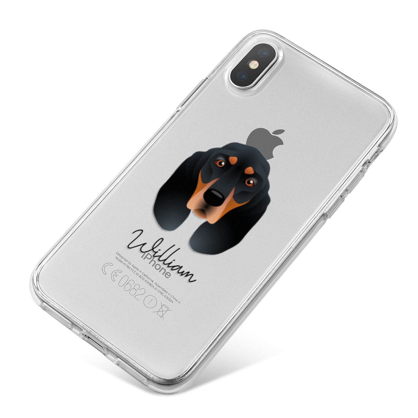 Black and Tan Coonhound Personalised iPhone X Bumper Case on Silver iPhone