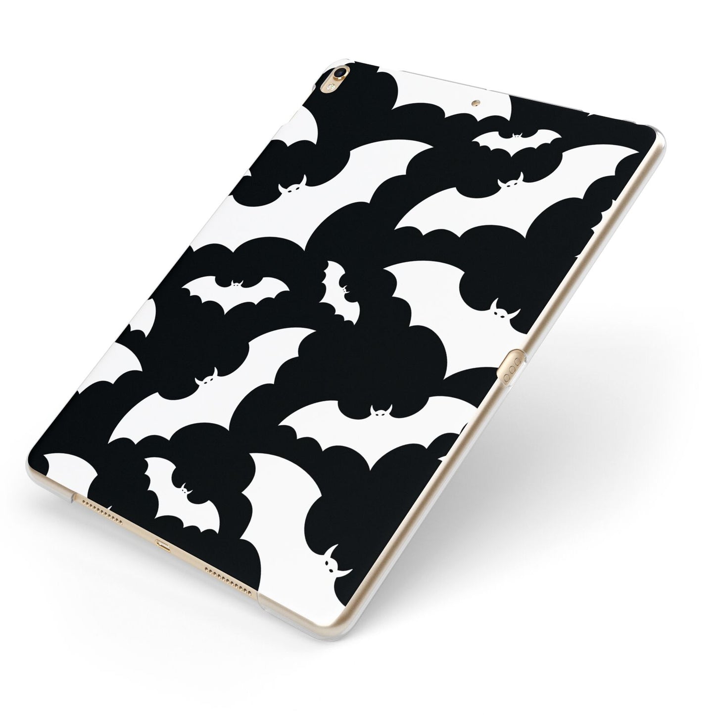 Black and White Bats Apple iPad Case on Gold iPad Side View