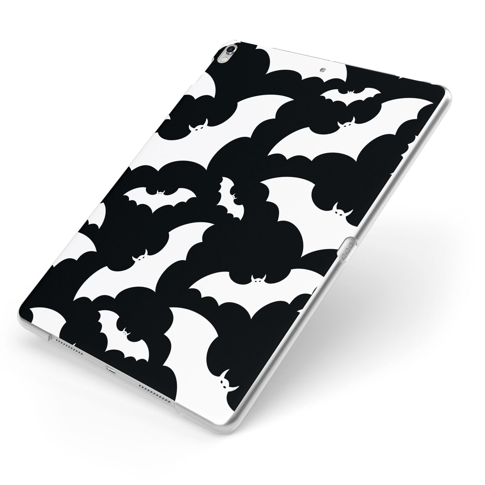 Black and White Bats Apple iPad Case on Silver iPad Side View