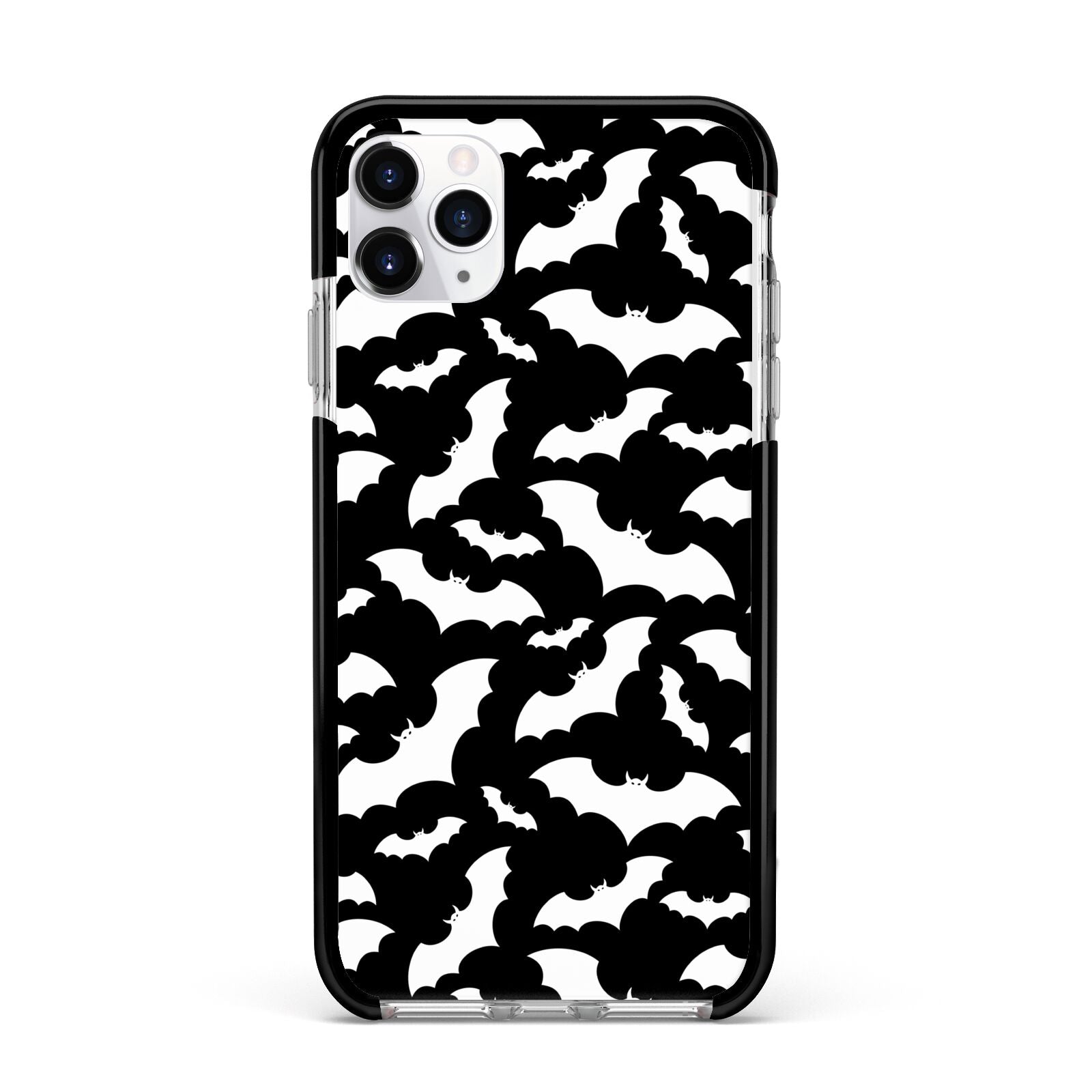 Black and White Bats Apple iPhone 11 Pro Max in Silver with Black Impact Case