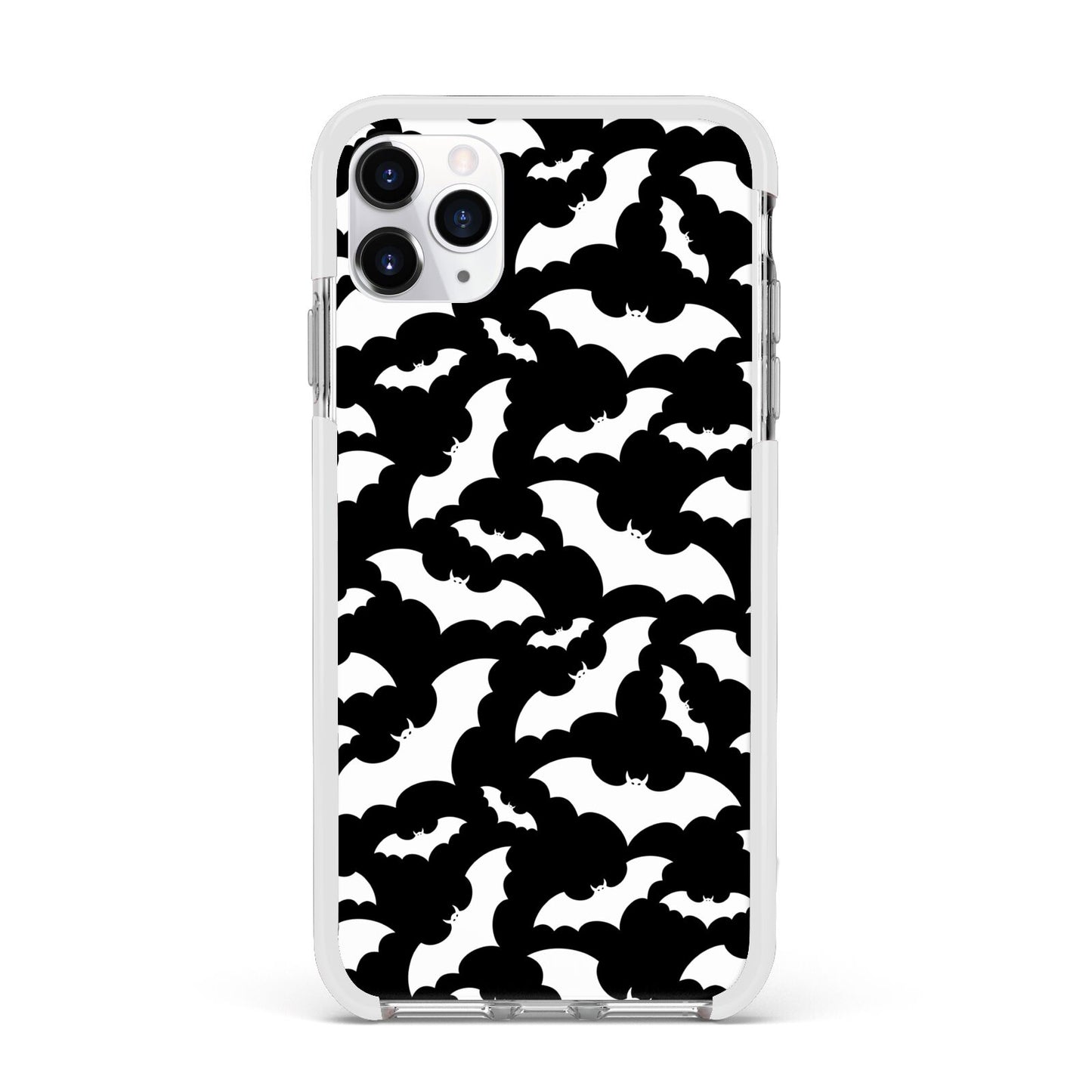 Black and White Bats Apple iPhone 11 Pro Max in Silver with White Impact Case