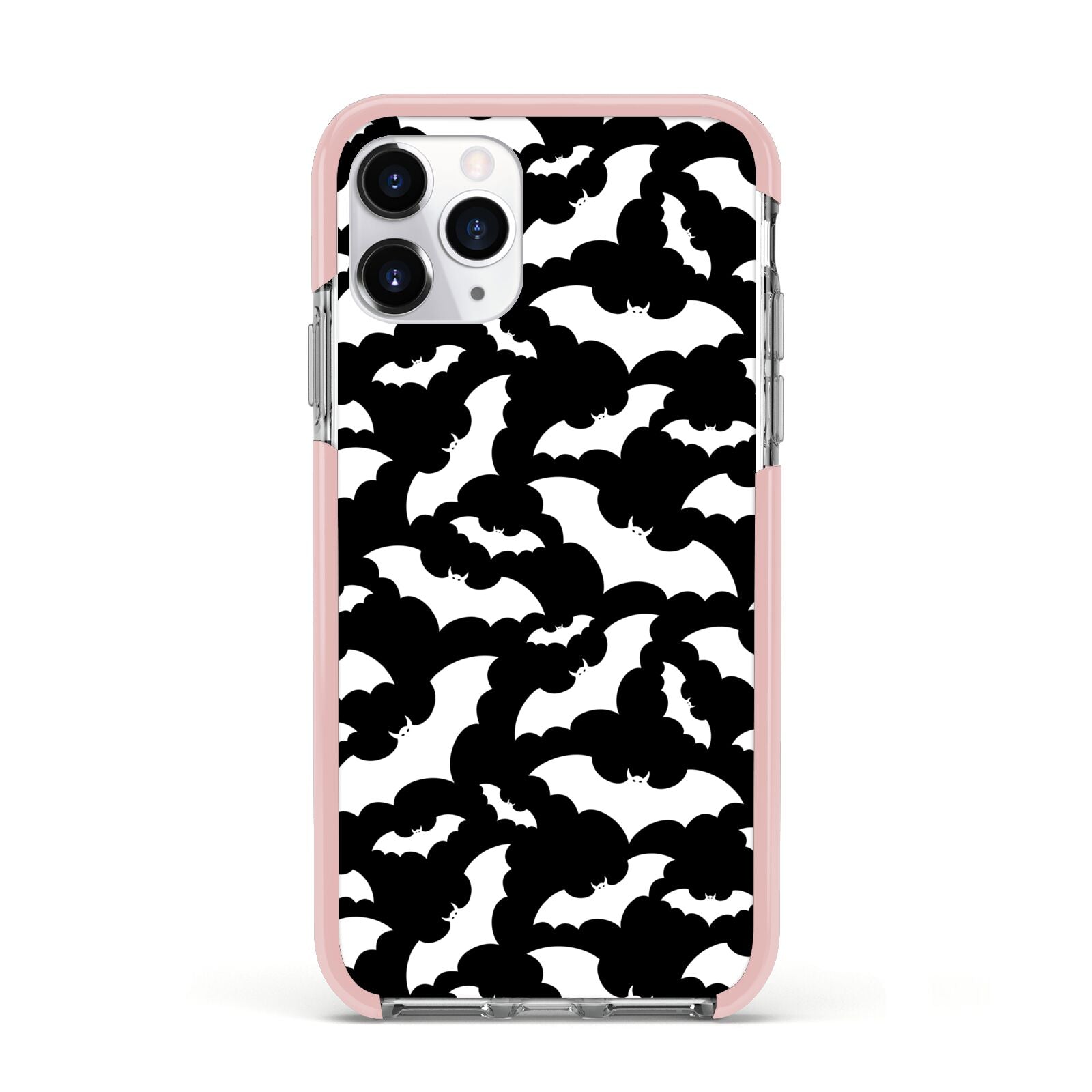 Black and White Bats Apple iPhone 11 Pro in Silver with Pink Impact Case