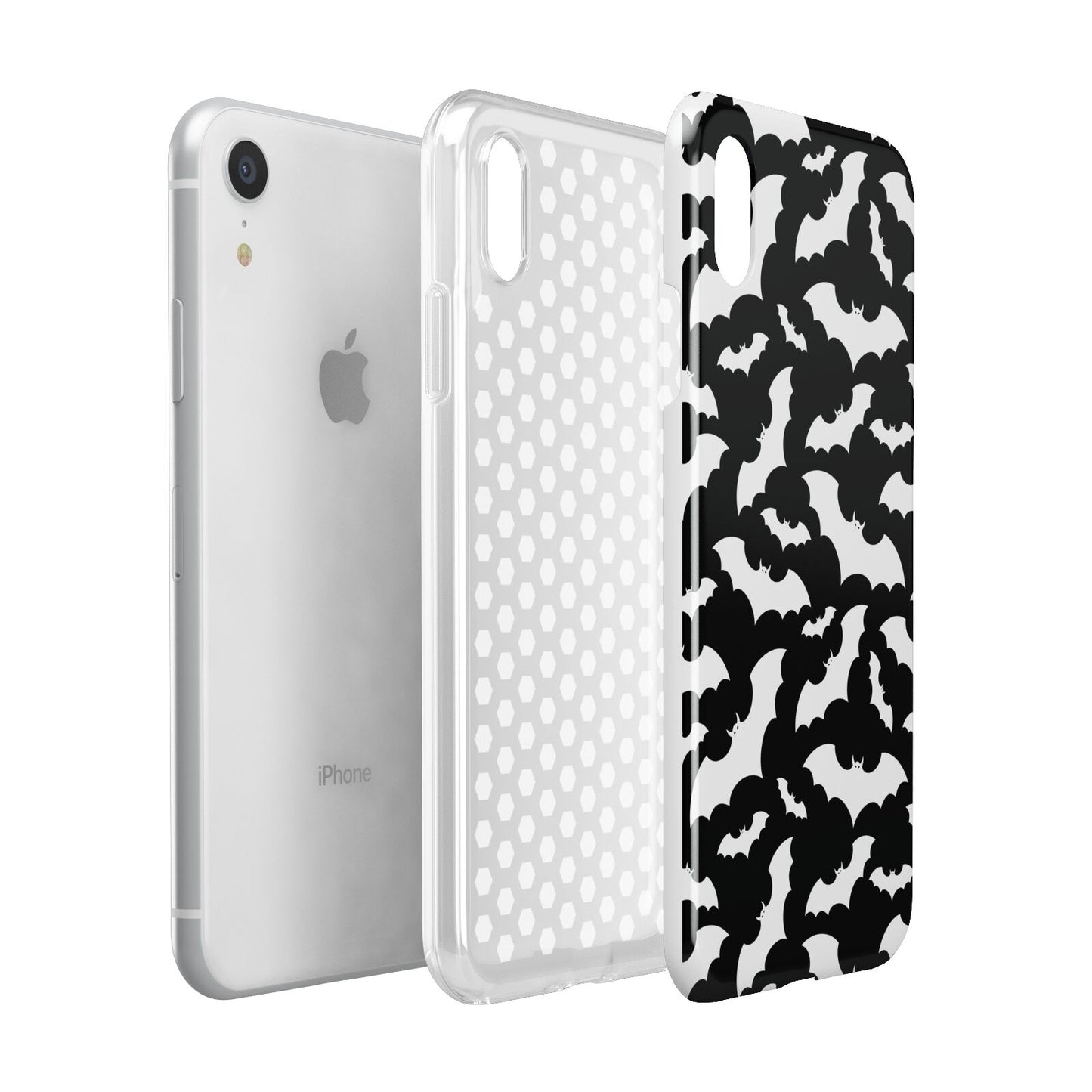 Black and White Bats Apple iPhone XR White 3D Tough Case Expanded view