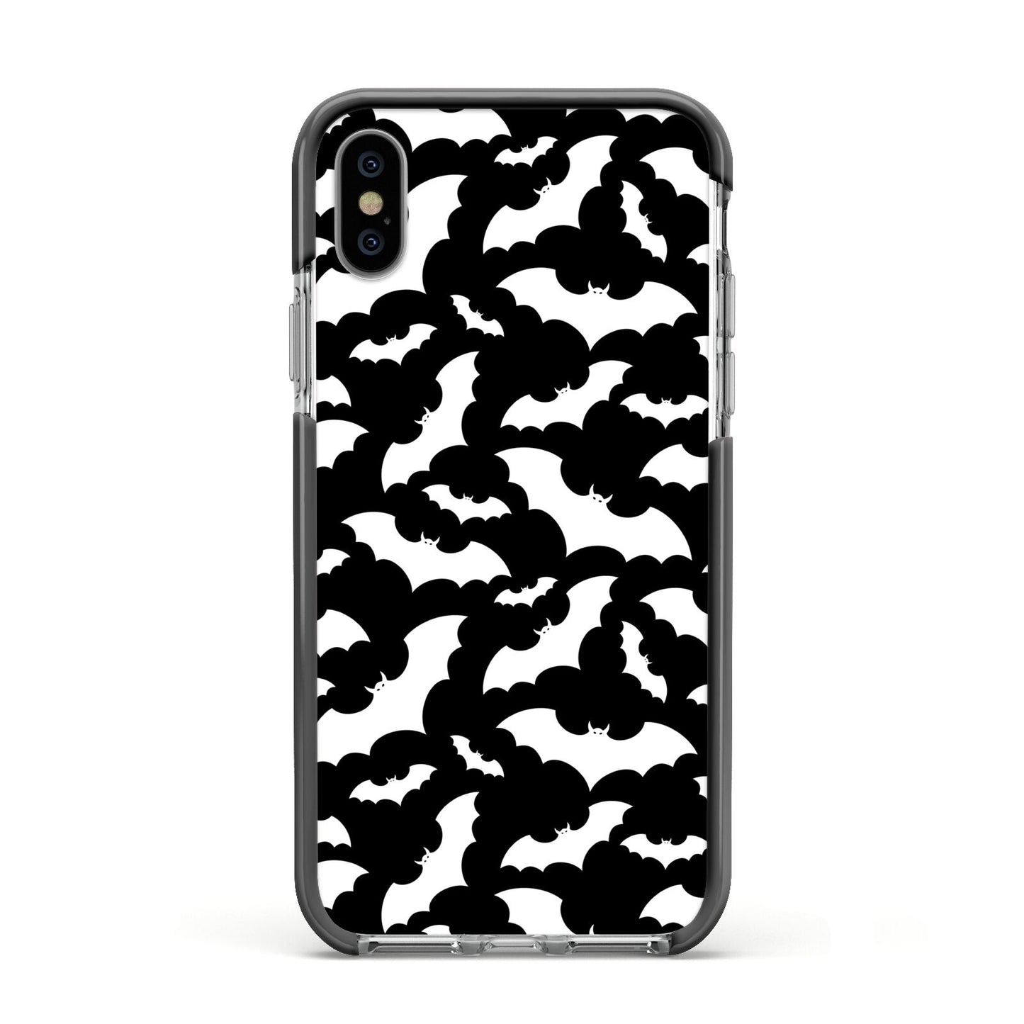 Black and White Bats Apple iPhone Xs Impact Case Black Edge on Silver Phone