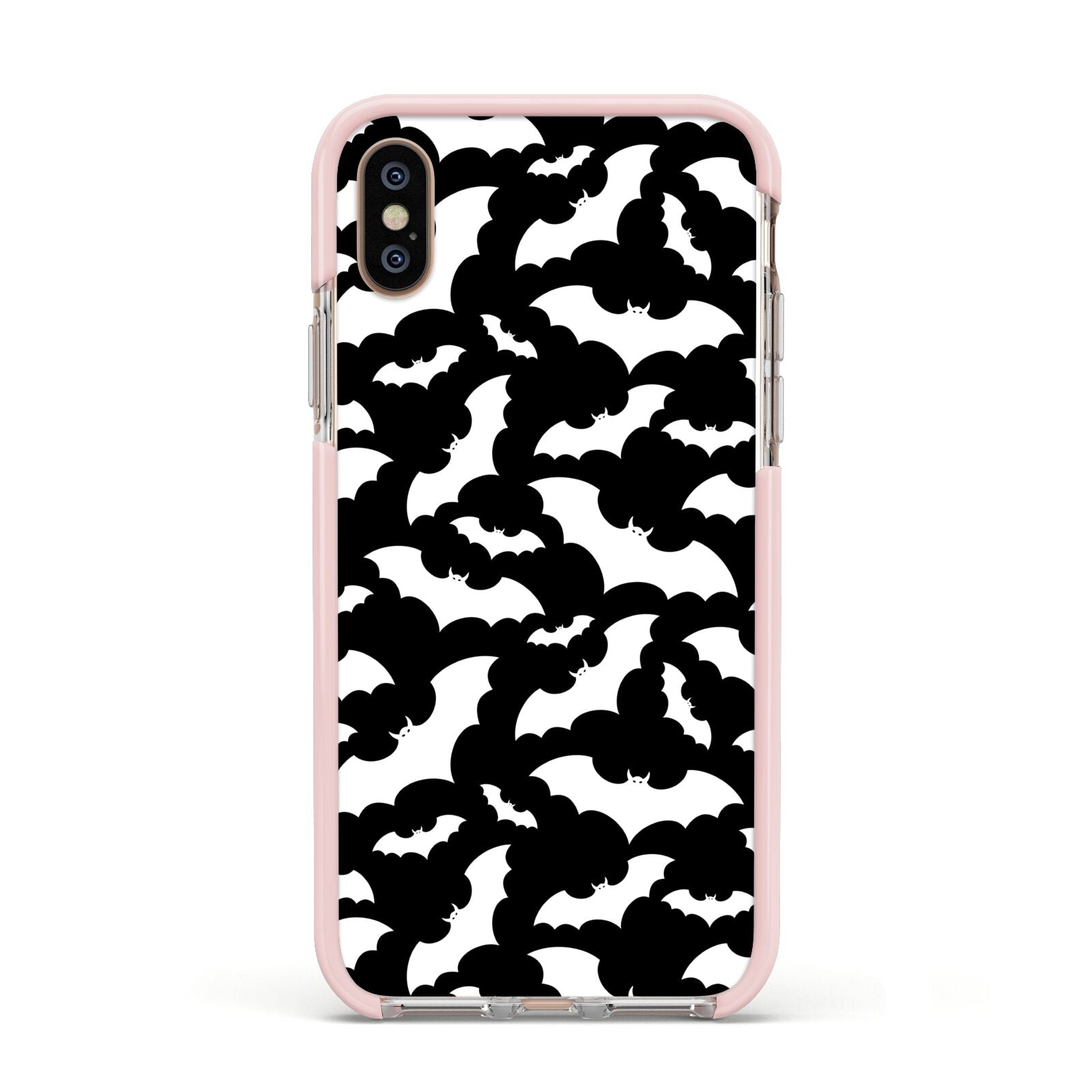 Black and White Bats Apple iPhone Xs Impact Case Pink Edge on Gold Phone