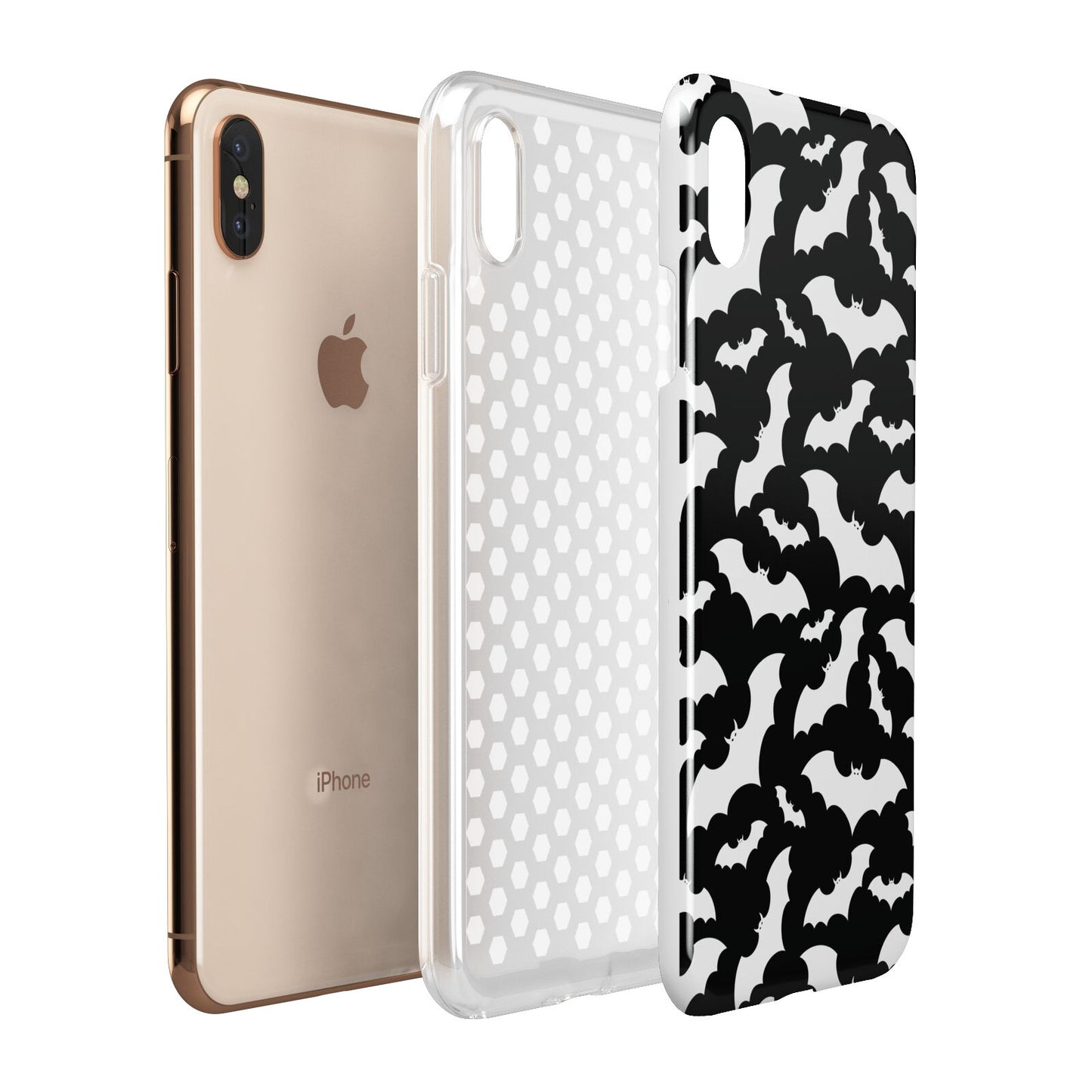 Black and White Bats Apple iPhone Xs Max 3D Tough Case Expanded View