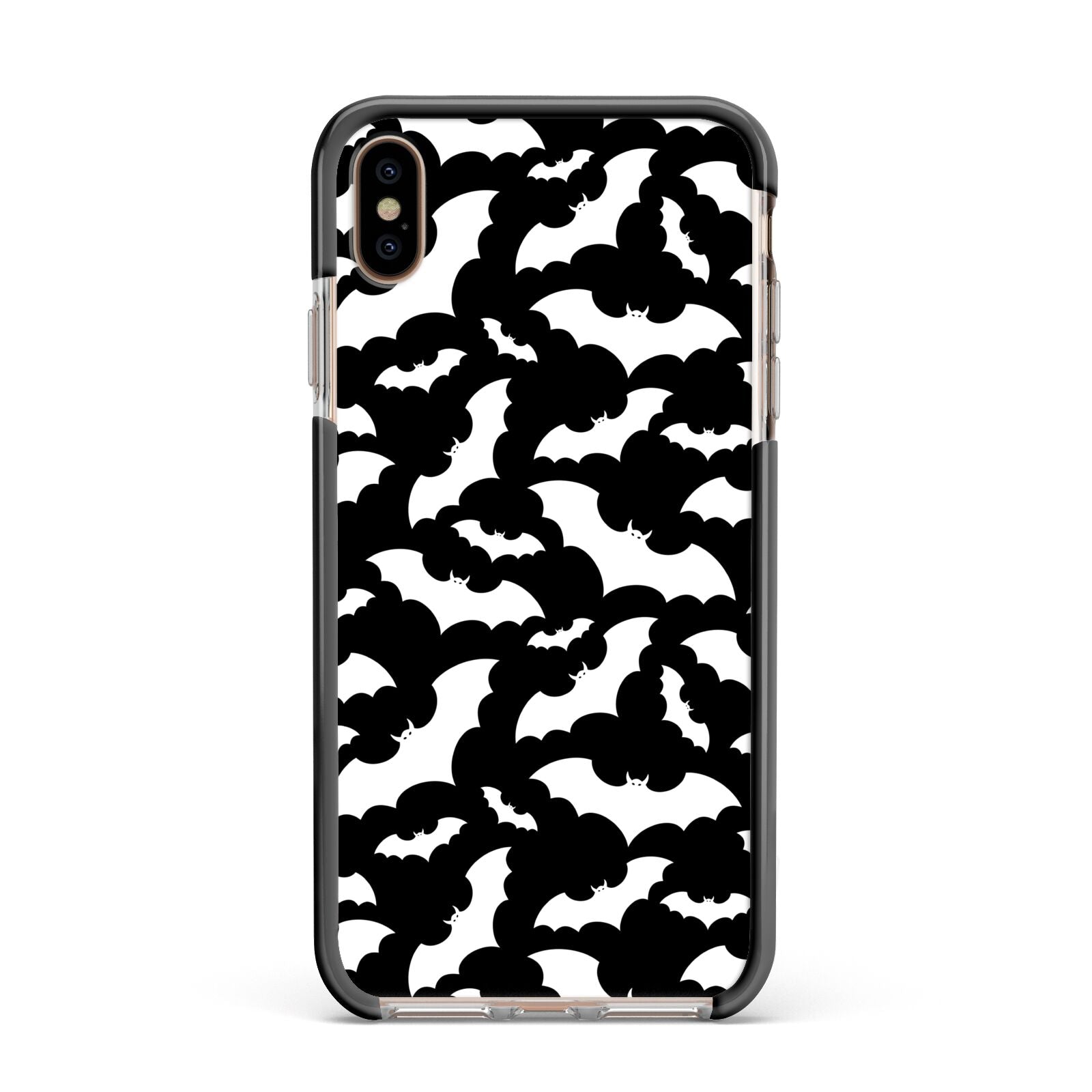 Black and White Bats Apple iPhone Xs Max Impact Case Black Edge on Gold Phone