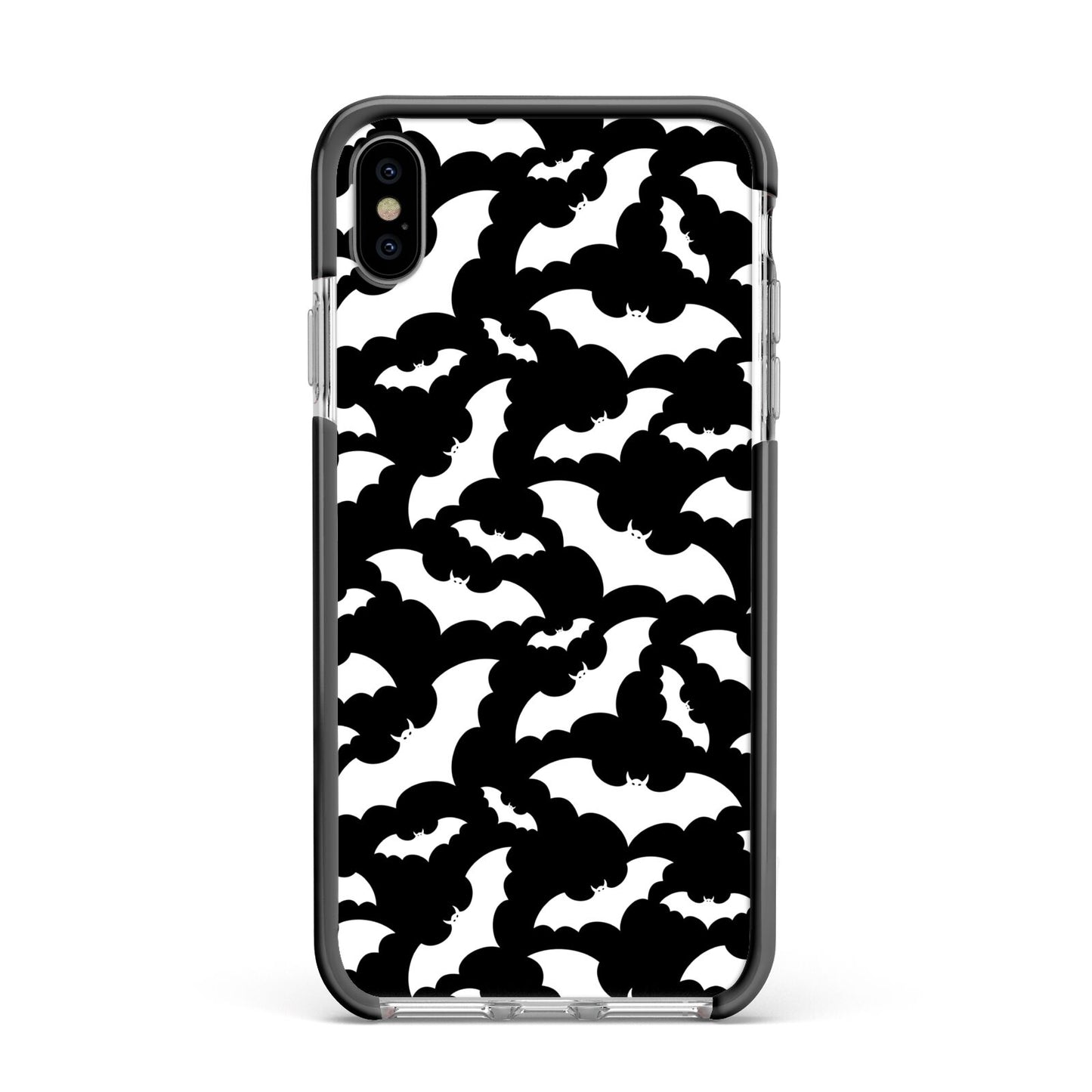 Black and White Bats Apple iPhone Xs Max Impact Case Black Edge on Silver Phone