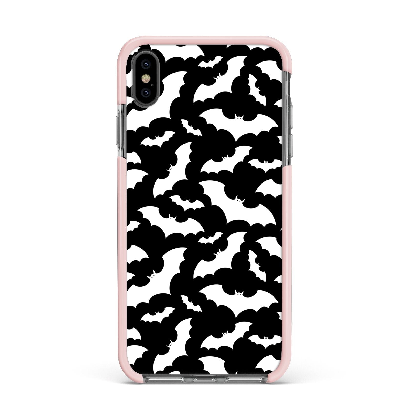 Black and White Bats Apple iPhone Xs Max Impact Case Pink Edge on Black Phone