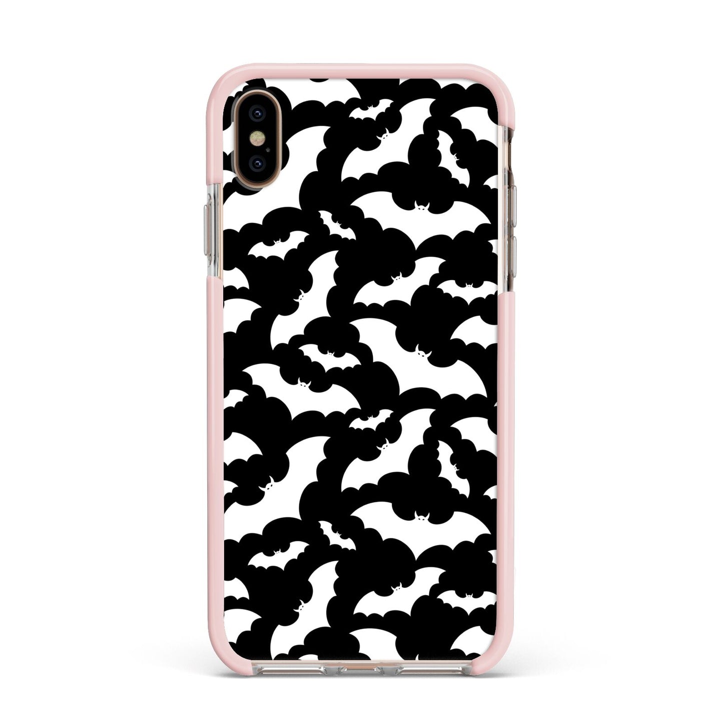 Black and White Bats Apple iPhone Xs Max Impact Case Pink Edge on Gold Phone