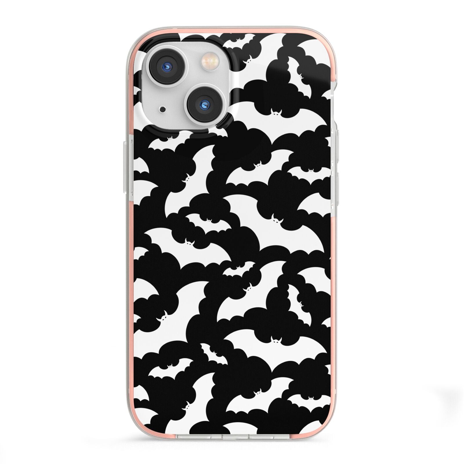 Black and White Bats iPhone 13 Mini TPU Impact Case with Pink Edges