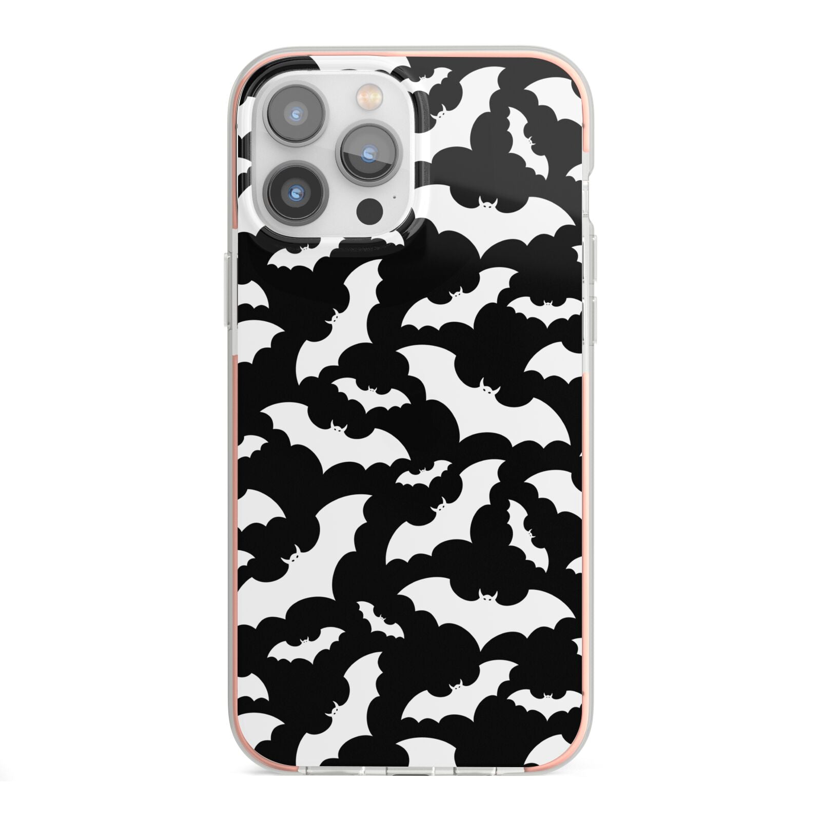 Black and White Bats iPhone 13 Pro Max TPU Impact Case with Pink Edges