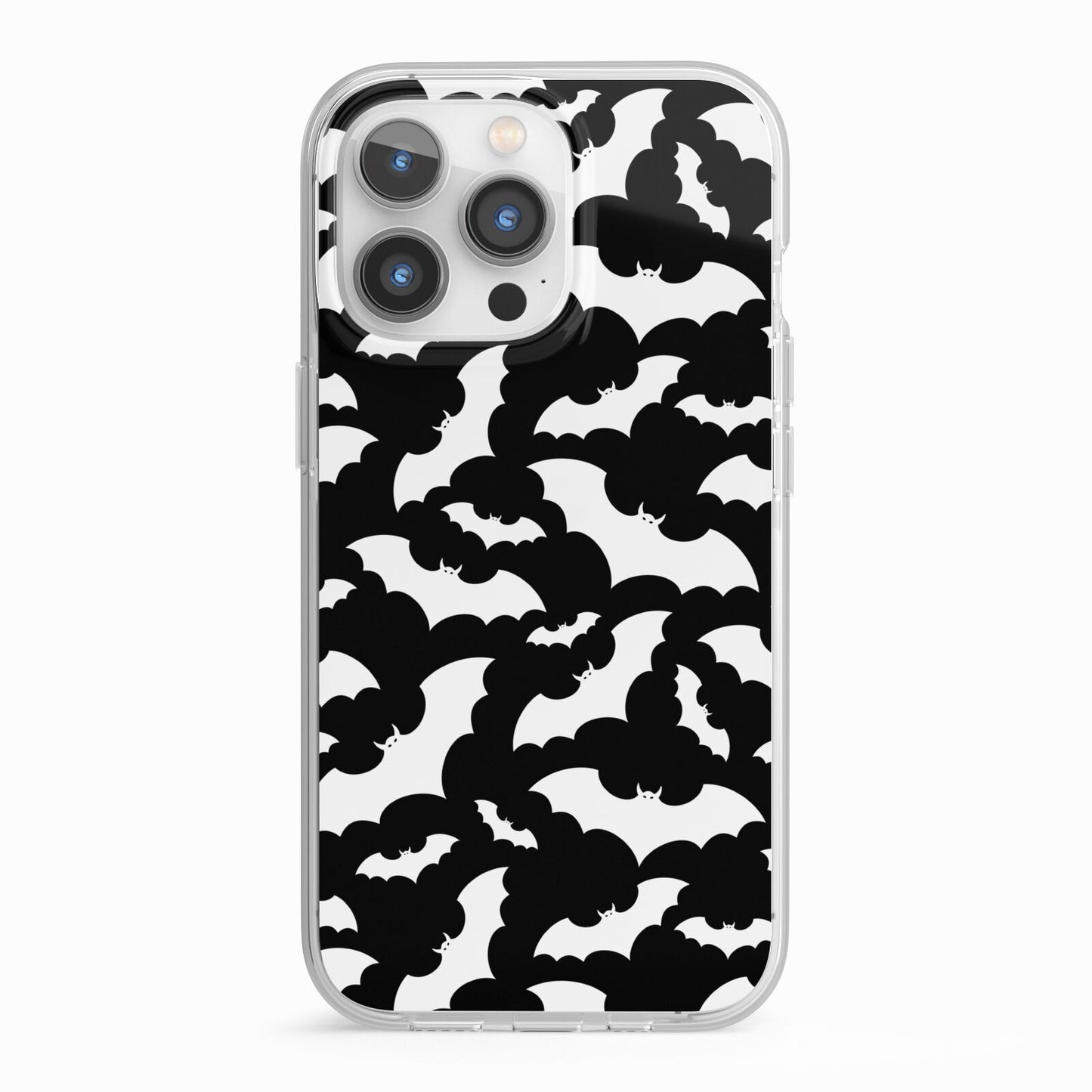 Black and White Bats iPhone 13 Pro TPU Impact Case with White Edges
