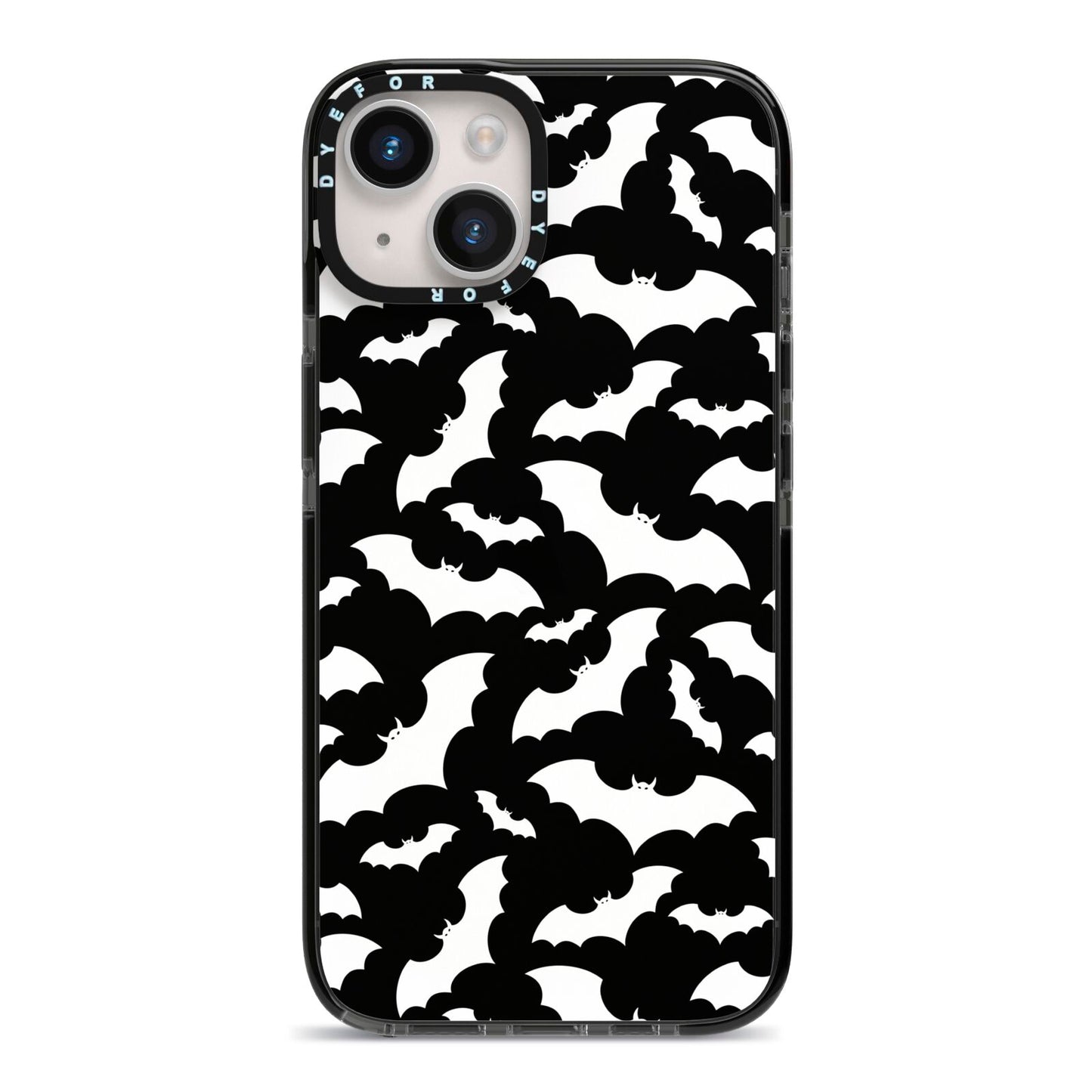 Black and White Bats iPhone 14 Black Impact Case on Silver phone