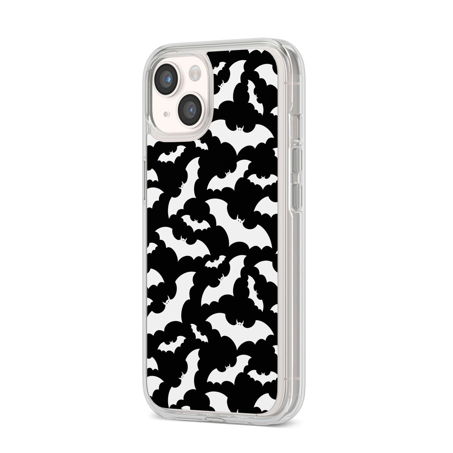 Black and White Bats iPhone 14 Clear Tough Case Starlight Angled Image