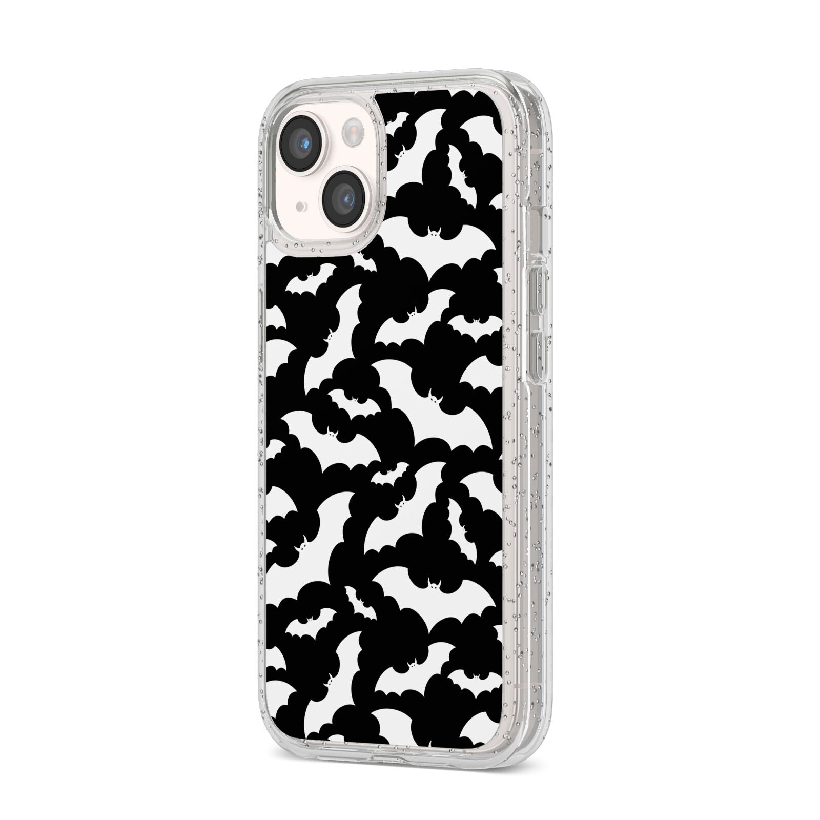 Black and White Bats iPhone 14 Glitter Tough Case Starlight Angled Image