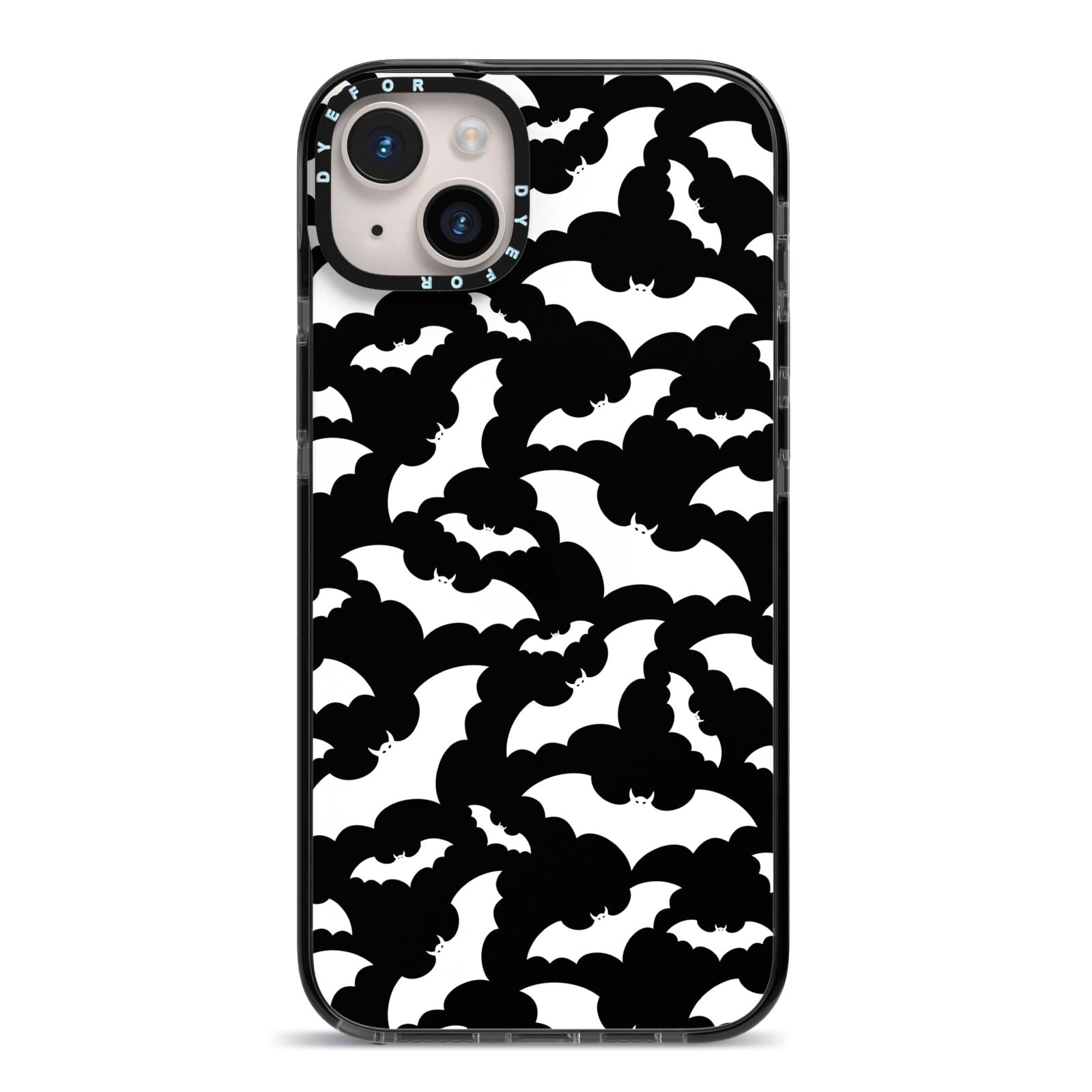 Black and White Bats iPhone 14 Plus Black Impact Case on Silver phone