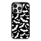 Black and White Bats iPhone 14 Pro Black Impact Case on Silver phone