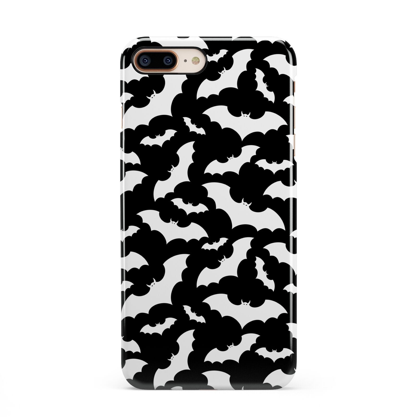 Black and White Bats iPhone 8 Plus 3D Snap Case on Gold Phone