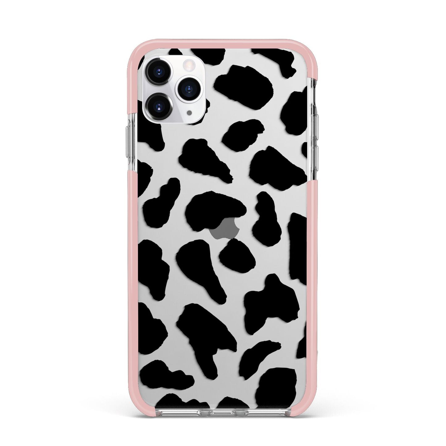 Black and White Cow Print Apple iPhone 11 Pro Max in Silver with Pink Impact Case