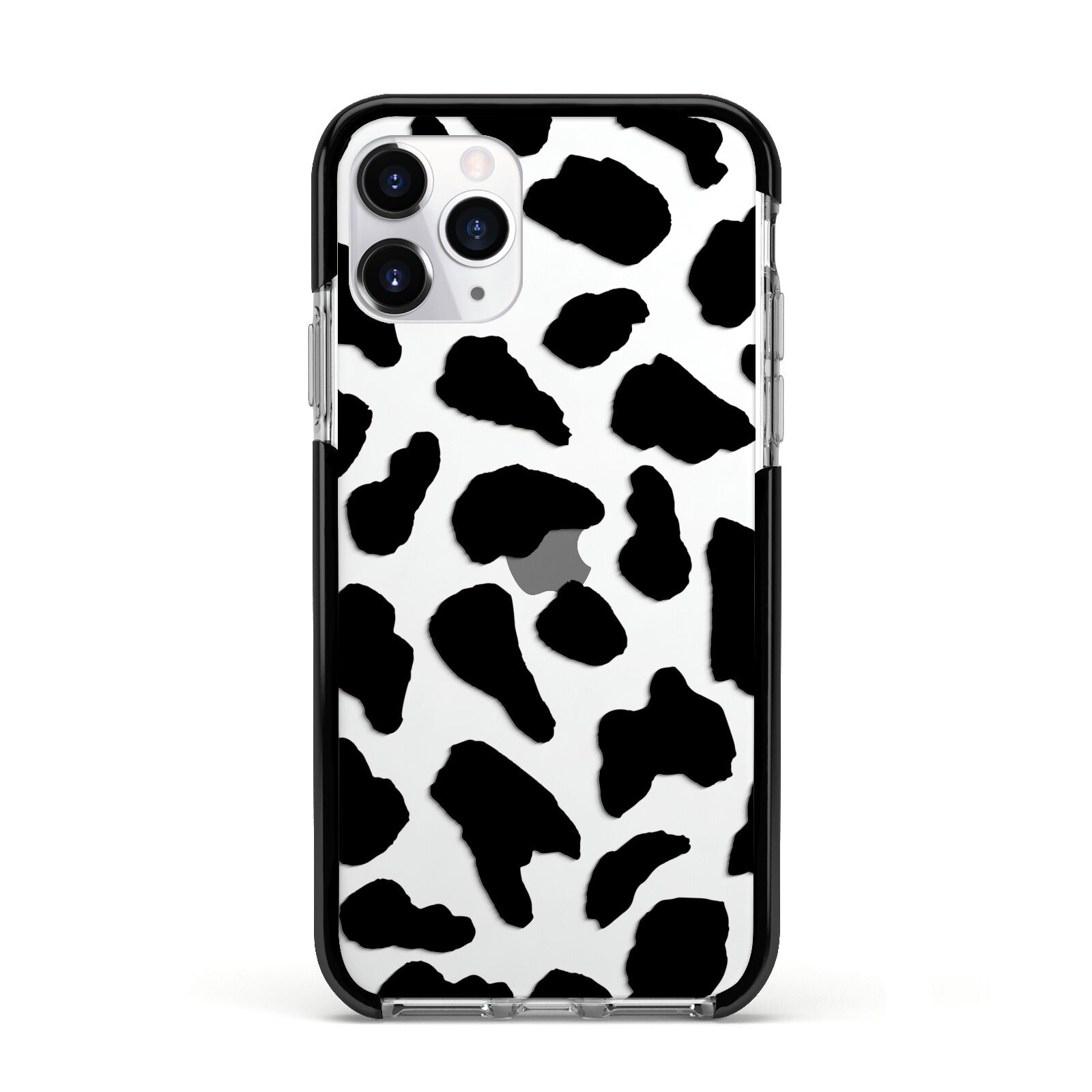 Black and White Cow Print Apple iPhone 11 Pro in Silver with Black Impact Case