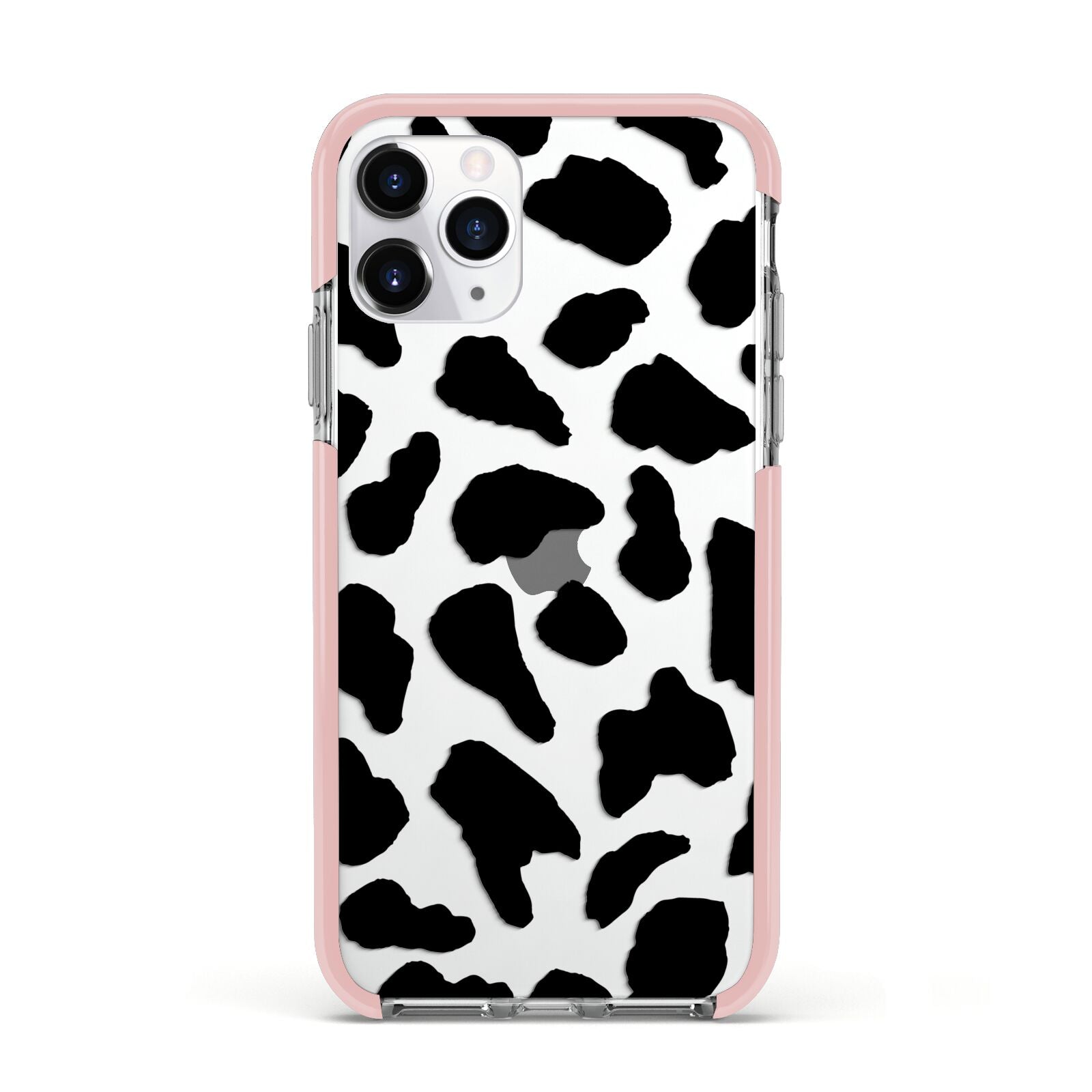 Black and White Cow Print Apple iPhone 11 Pro in Silver with Pink Impact Case