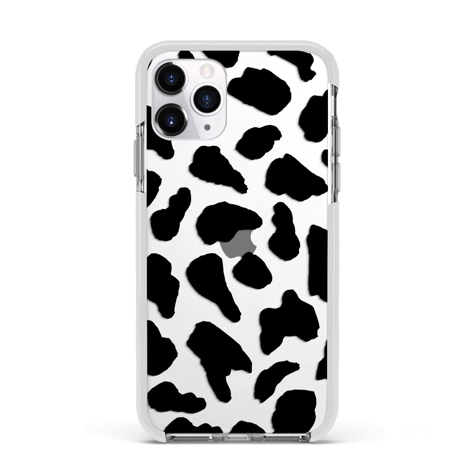 Black and White Cow Print Apple iPhone 11 Pro in Silver with White Impact Case