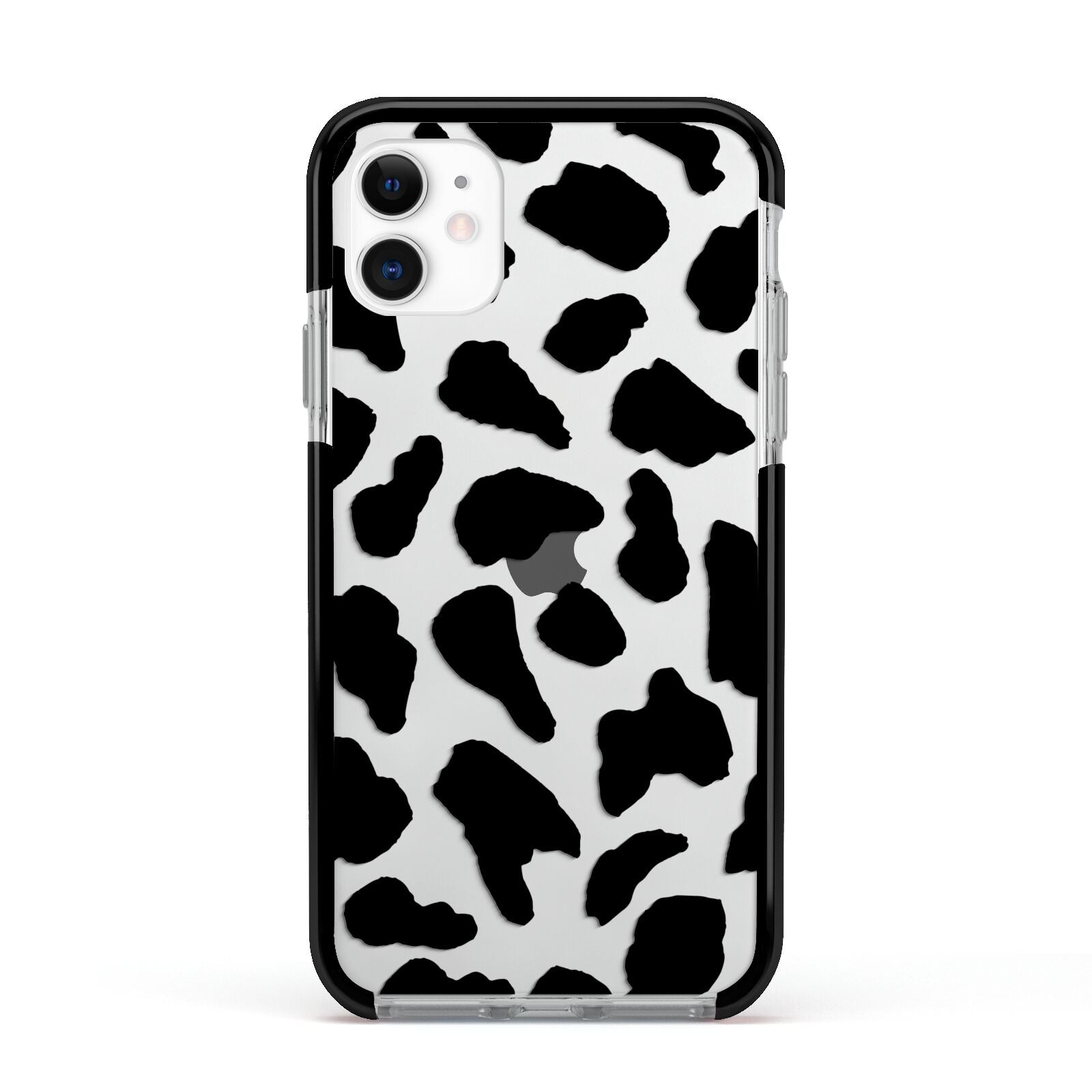 Black and White Cow Print Apple iPhone 11 in White with Black Impact Case