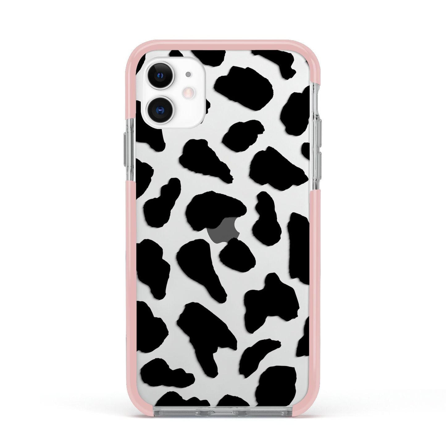 Black and White Cow Print Apple iPhone 11 in White with Pink Impact Case