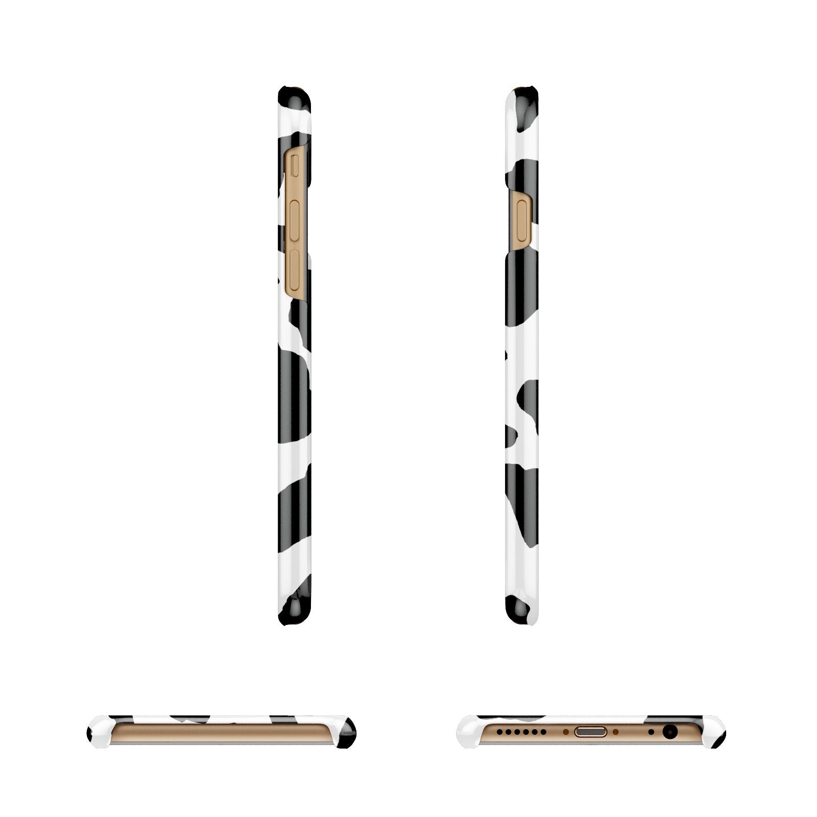 Black and White Cow Print Apple iPhone 6 3D Wrap Snap Case Angled Images