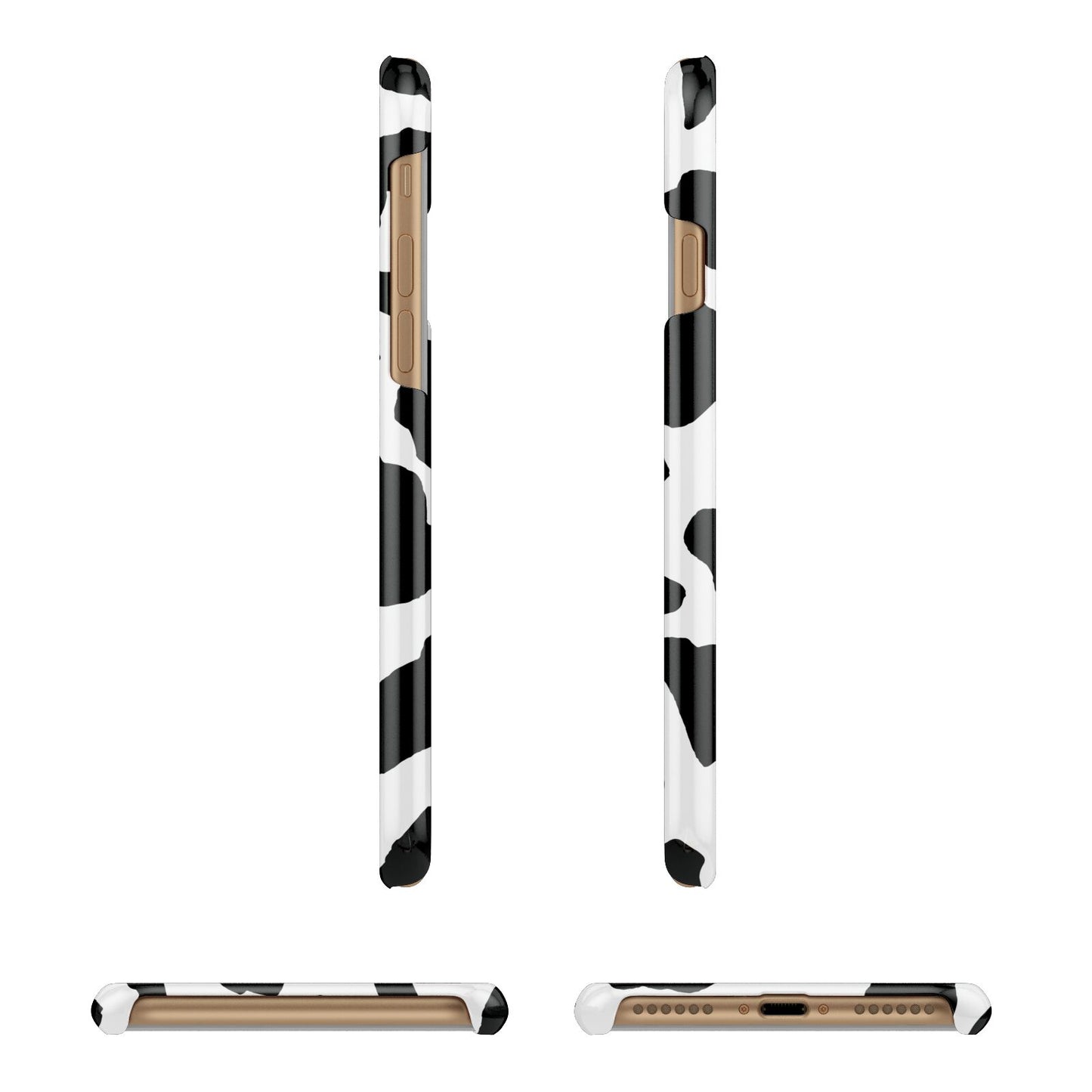 Black and White Cow Print Apple iPhone 7 8 3D Wrap Snap Case Angled Images