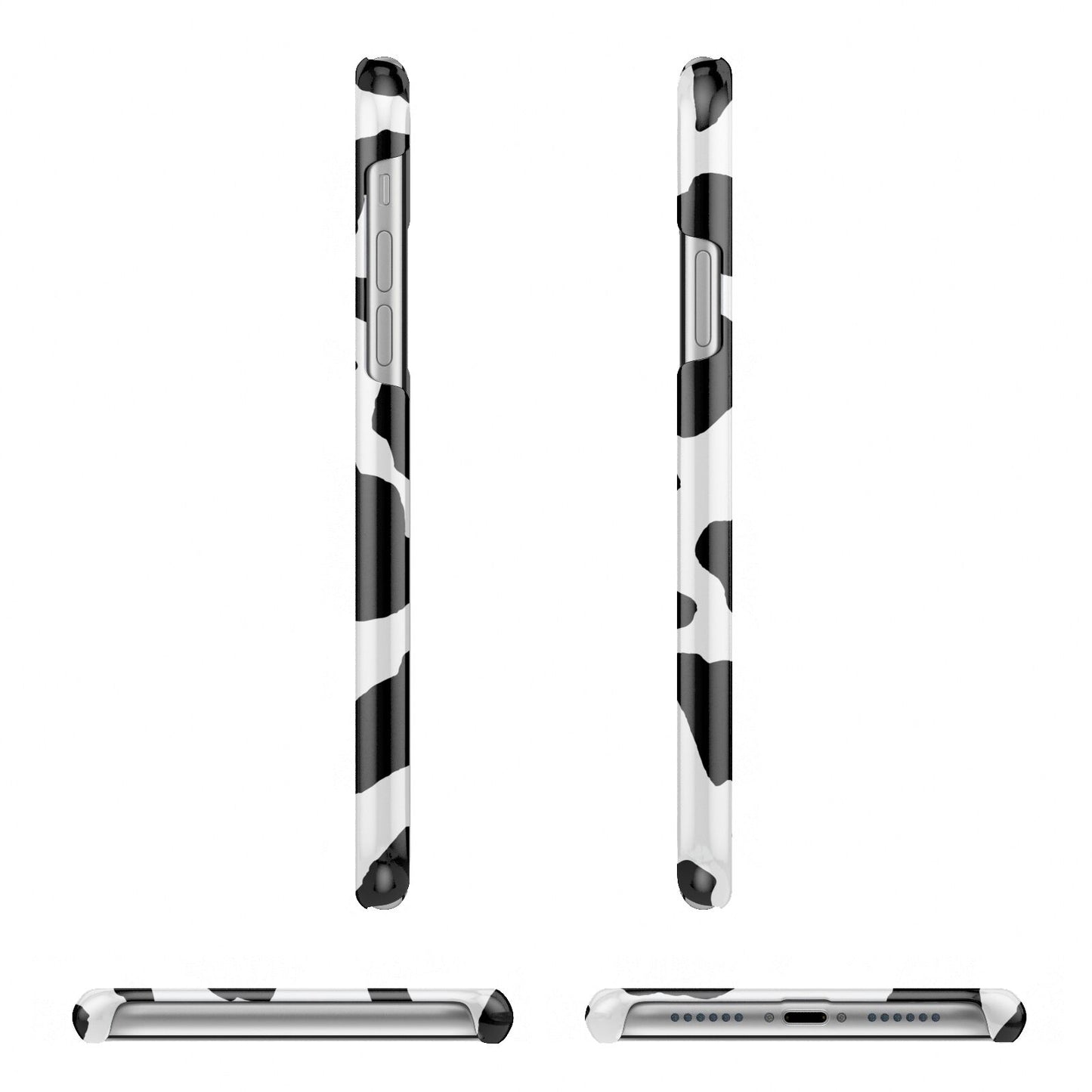 Black and White Cow Print Apple iPhone XR 3D Wrap Snap Case Angled Images on White Phone