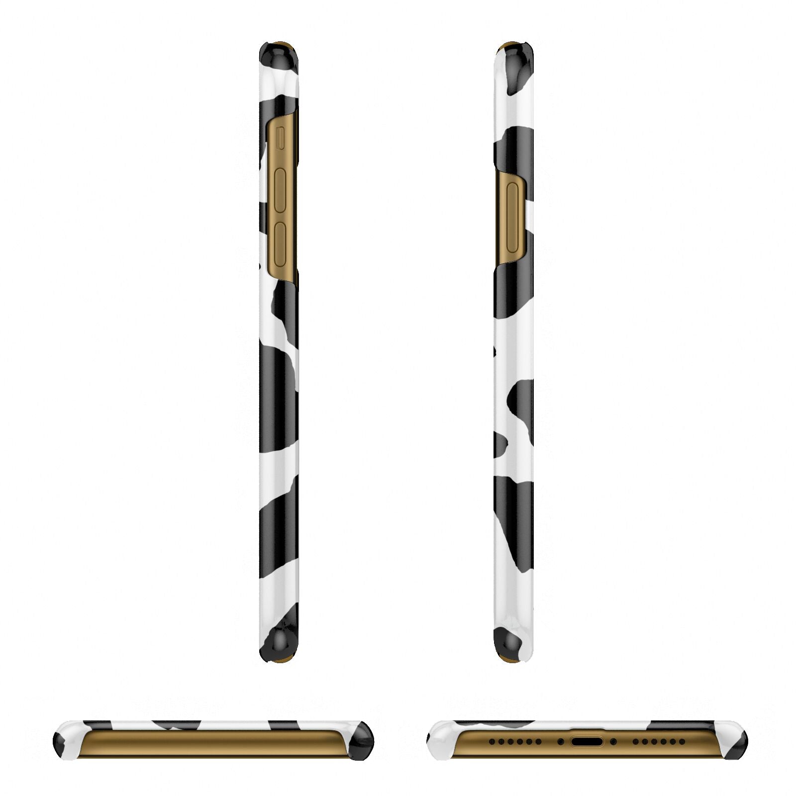 Black and White Cow Print Apple iPhone XR 3D Wrap Snap Case Angled Images on Yellow Phone