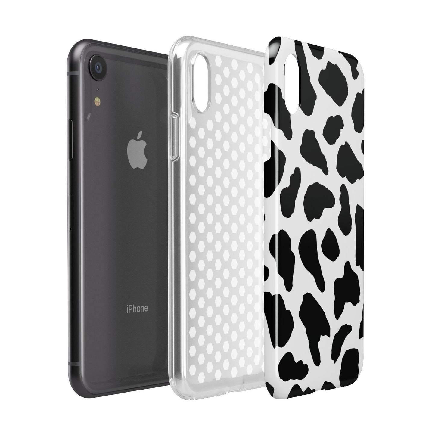 Black and White Cow Print Apple iPhone XR Black 3D Tough Case Expanded view