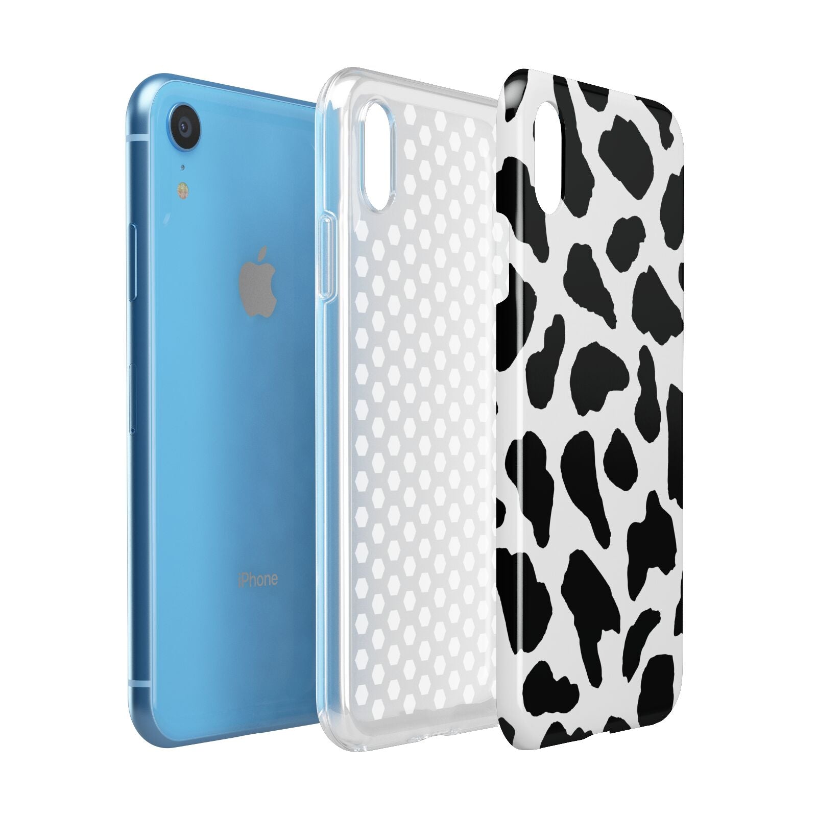 Black and White Cow Print Apple iPhone XR Blue 3D Tough Case Expanded view