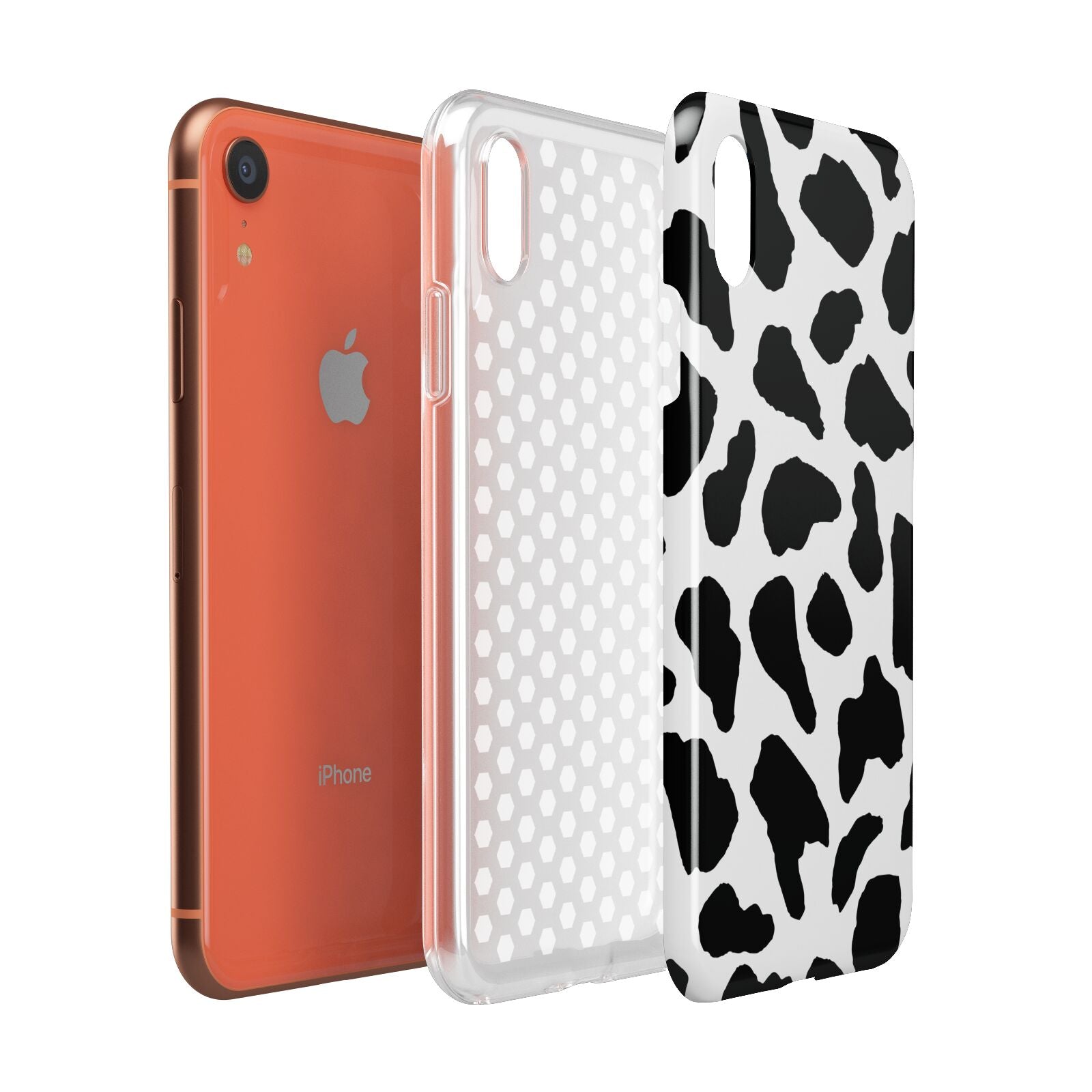 Black and White Cow Print Apple iPhone XR Coral 3D Tough Case Expanded view